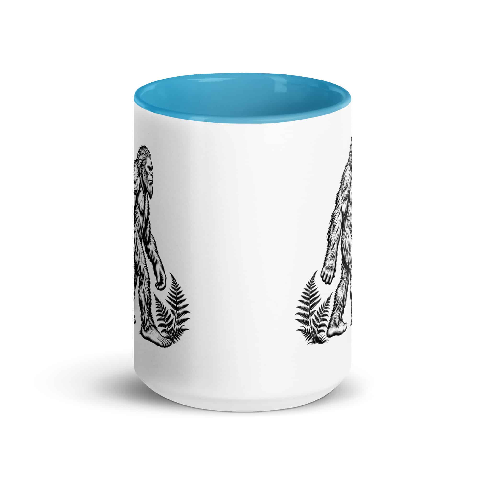 Black Ink Woodcut Bigfoot Color Inside Mug