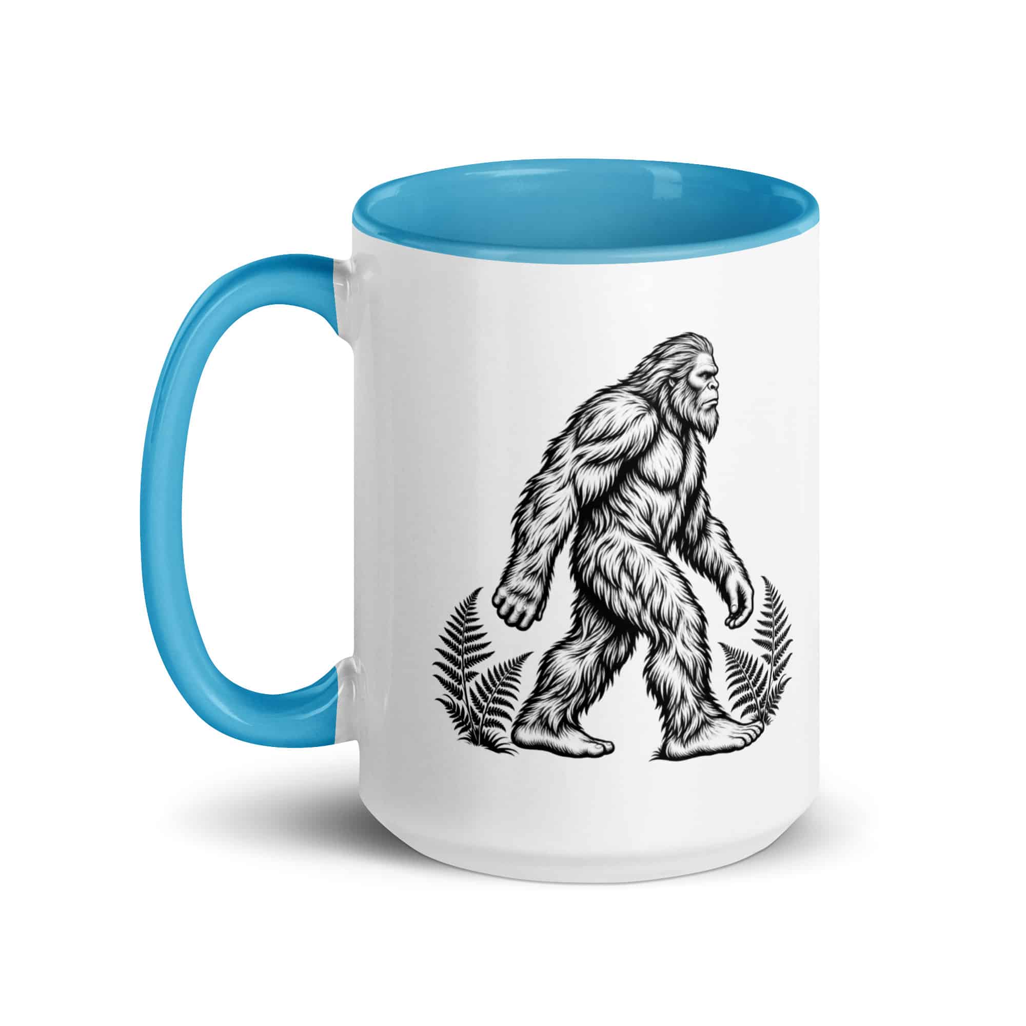 Black Ink Woodcut Bigfoot Color Inside Mug