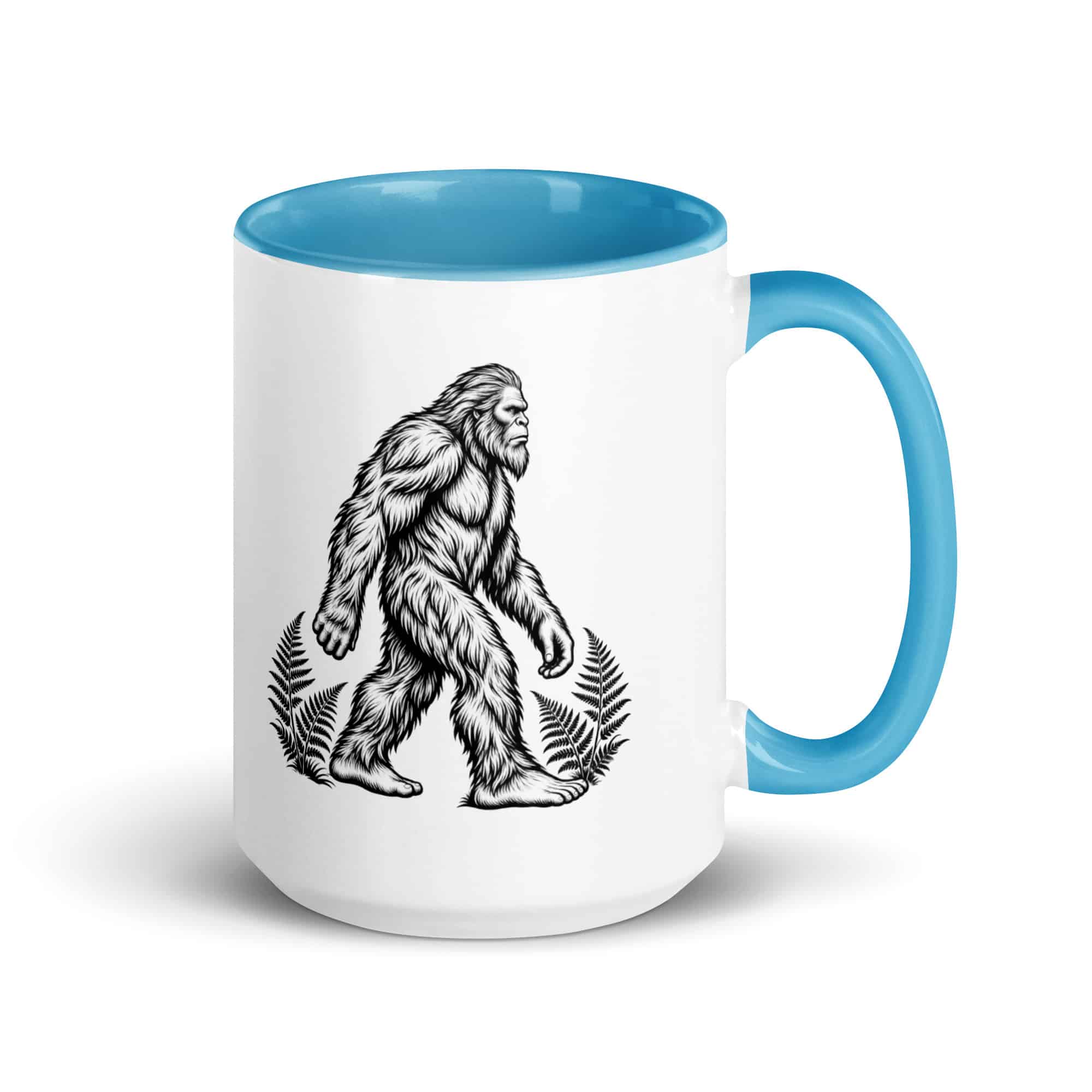Black Ink Woodcut Bigfoot Color Inside Mug