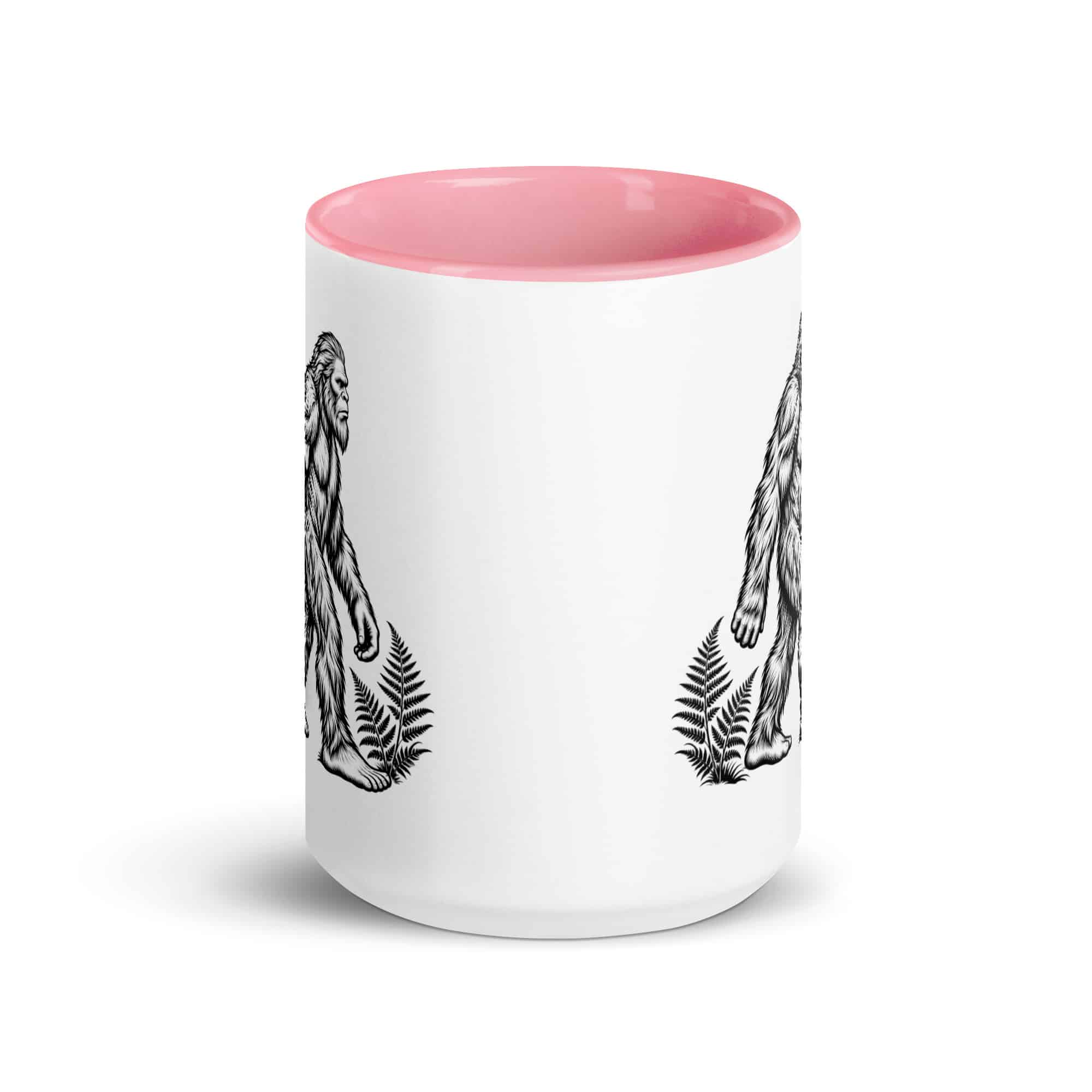 Black Ink Woodcut Bigfoot Color Inside Mug