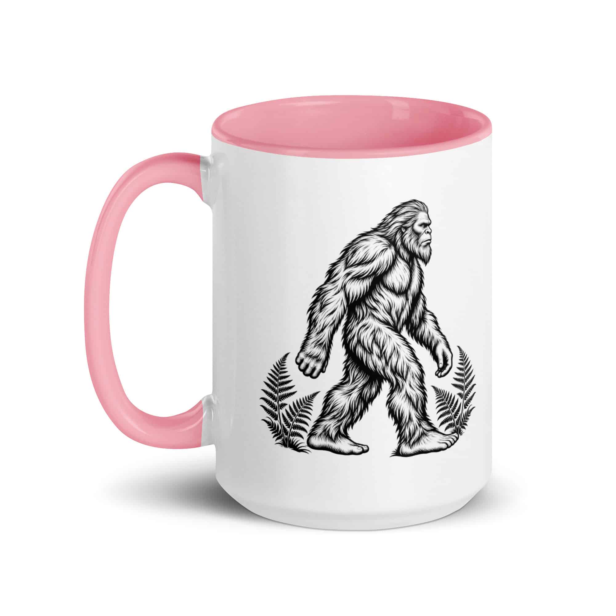 Black Ink Woodcut Bigfoot Color Inside Mug