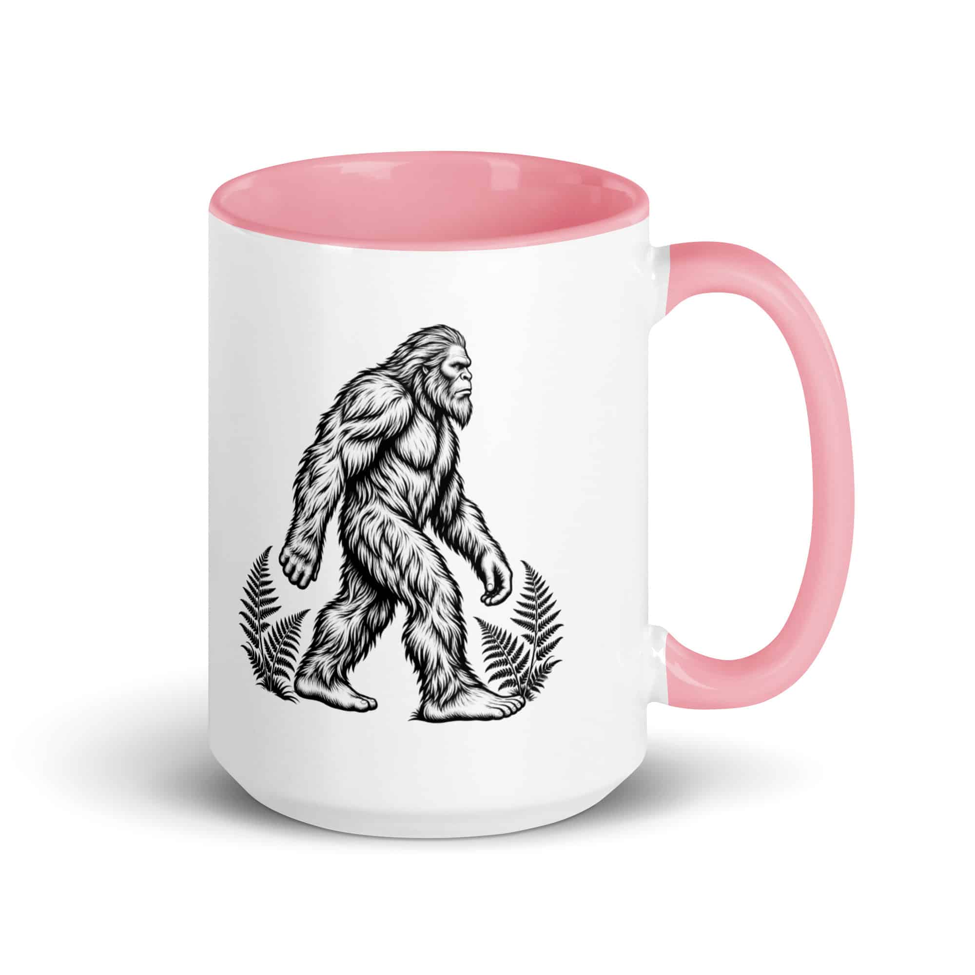 Black Ink Woodcut Bigfoot Color Inside Mug