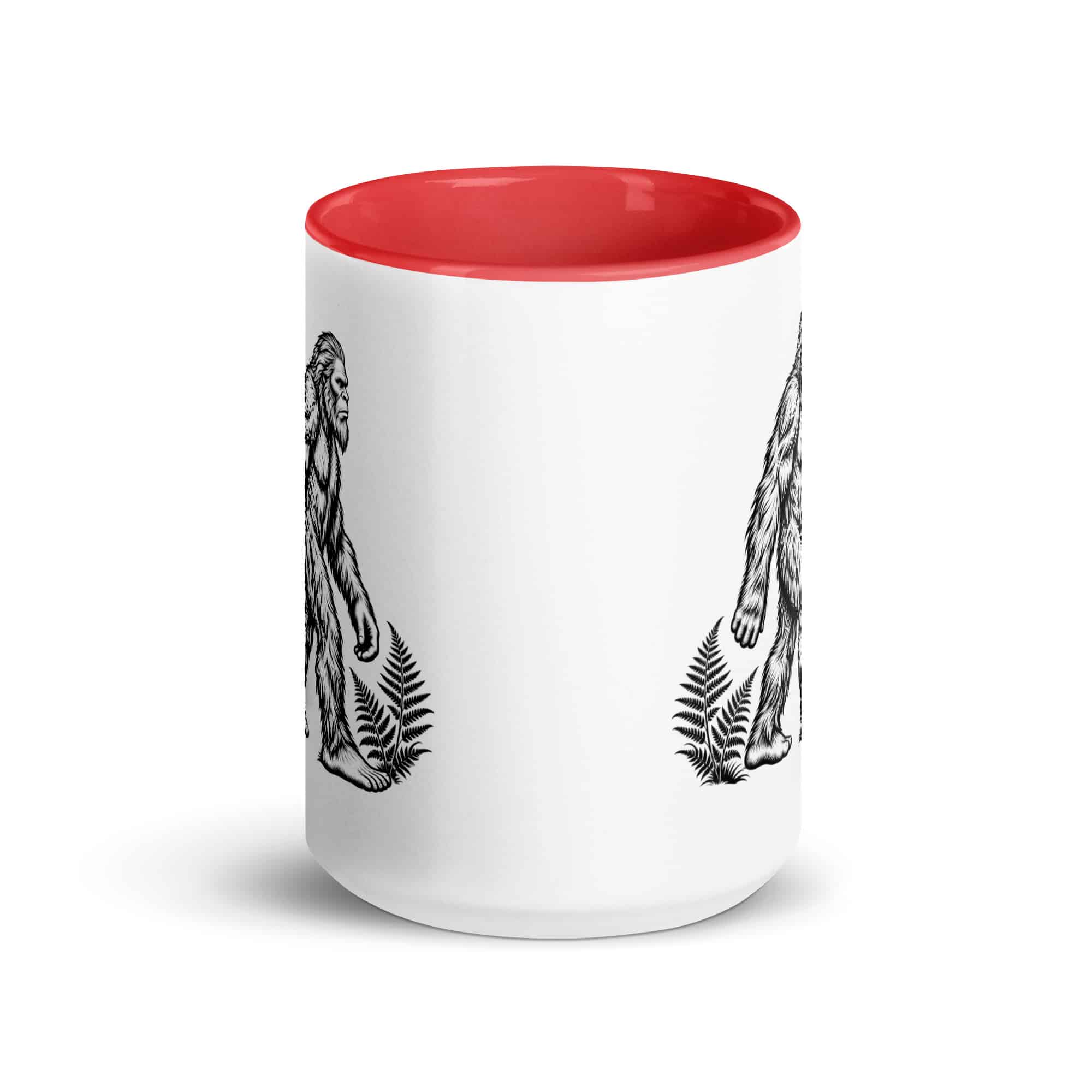 Black Ink Woodcut Bigfoot Color Inside Mug