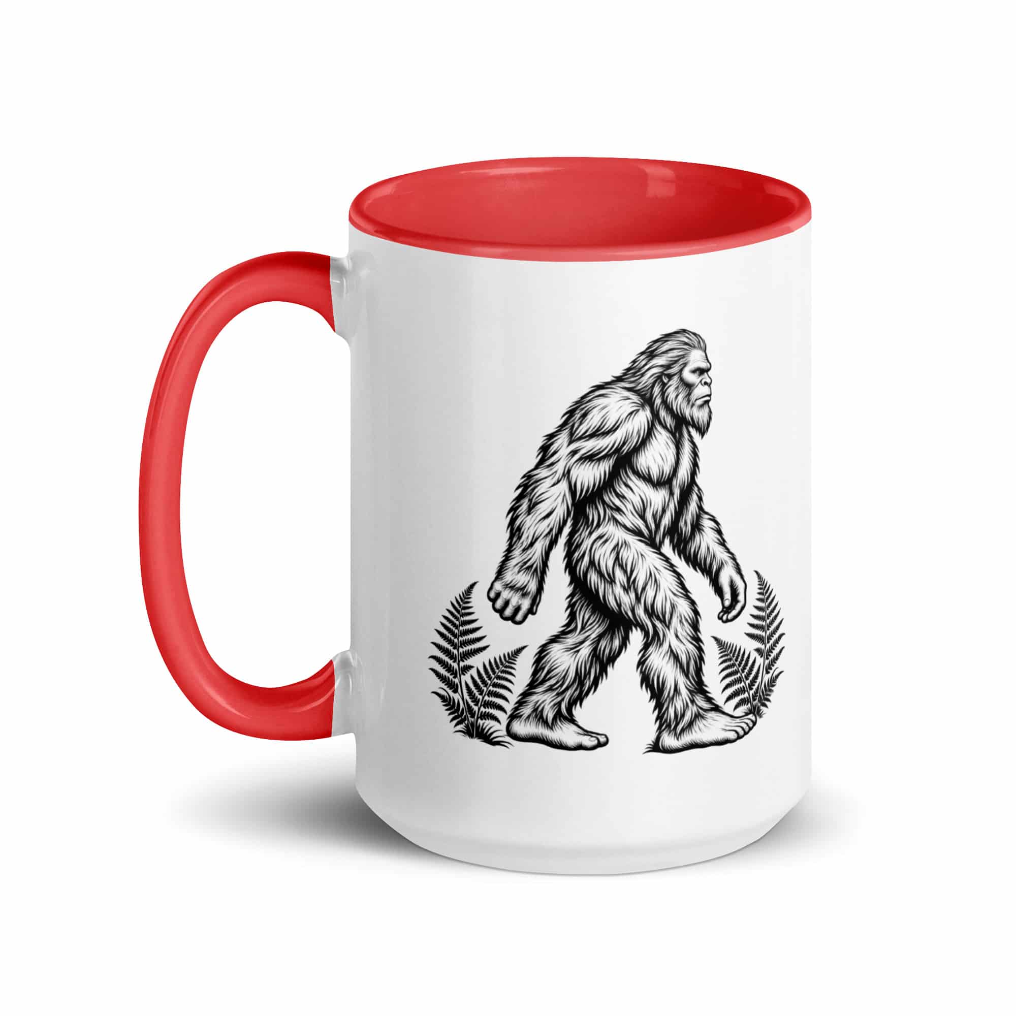 Black Ink Woodcut Bigfoot Color Inside Mug