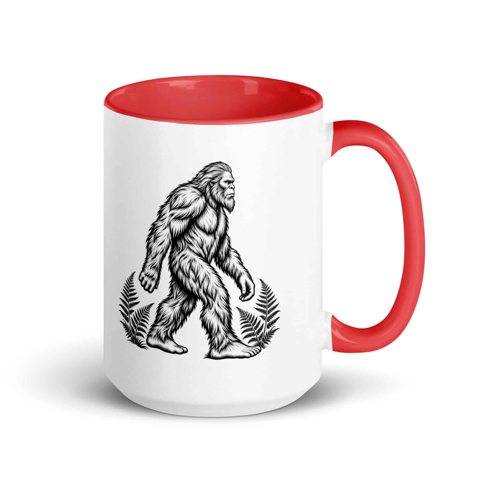Black Ink Woodcut Bigfoot Color Inside Mug