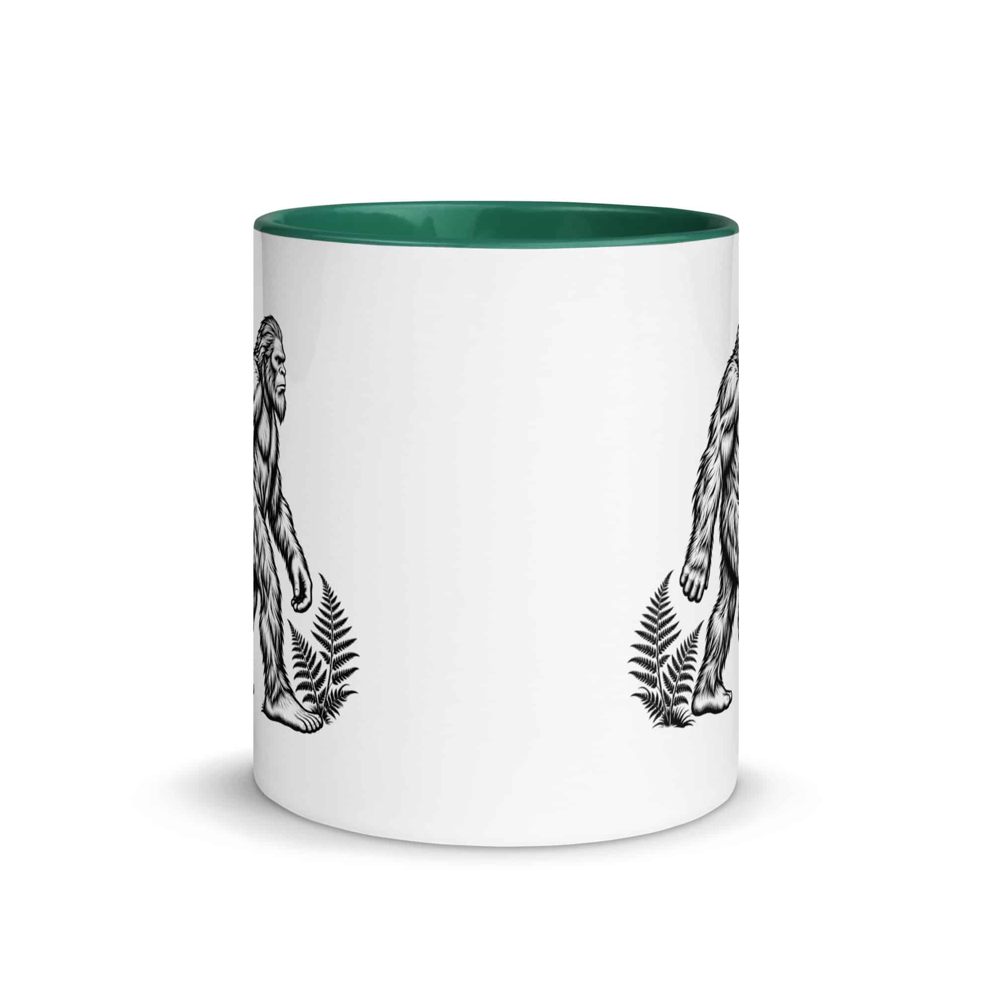 Black Ink Woodcut Bigfoot Color Inside Mug