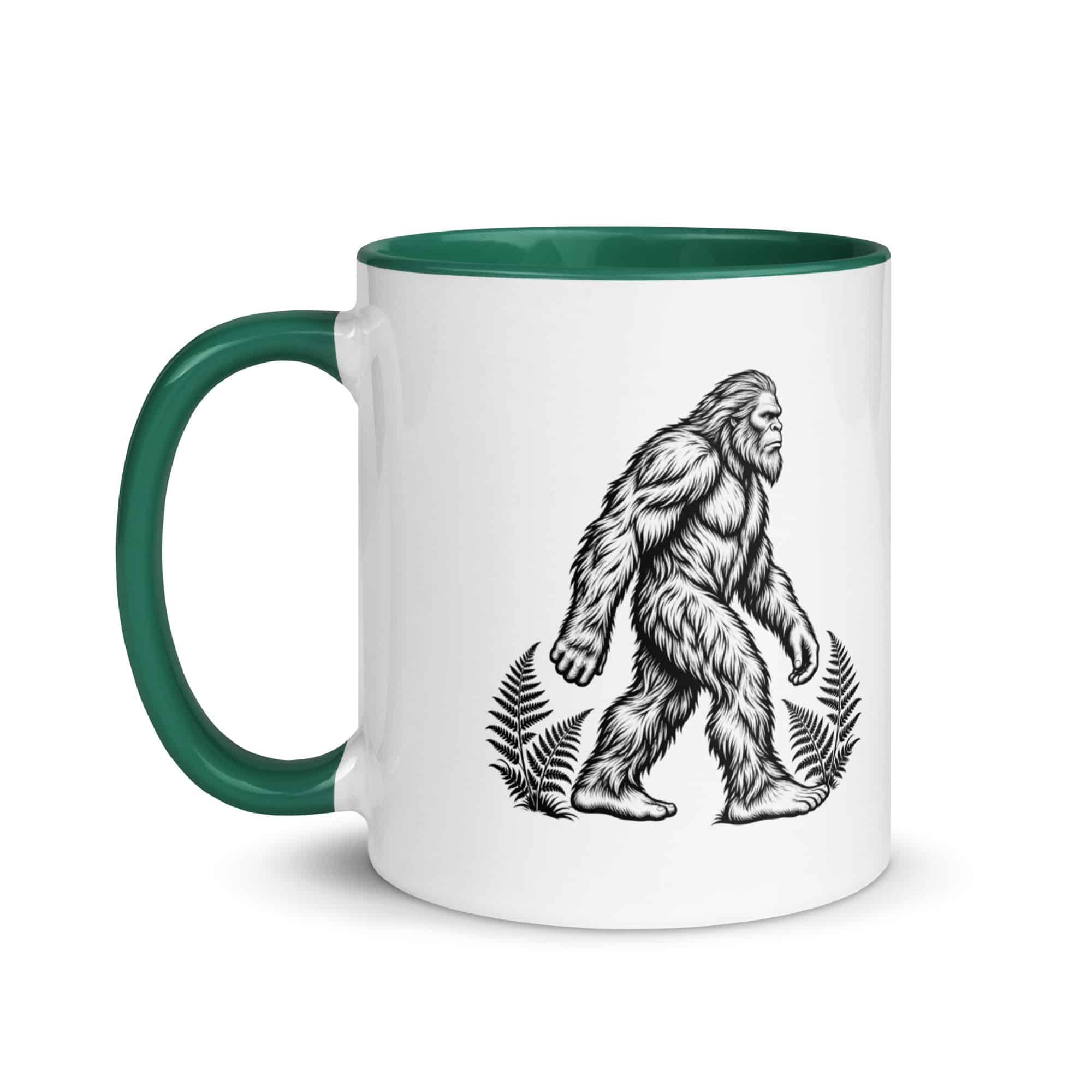 Black Ink Woodcut Bigfoot Color Inside Mug