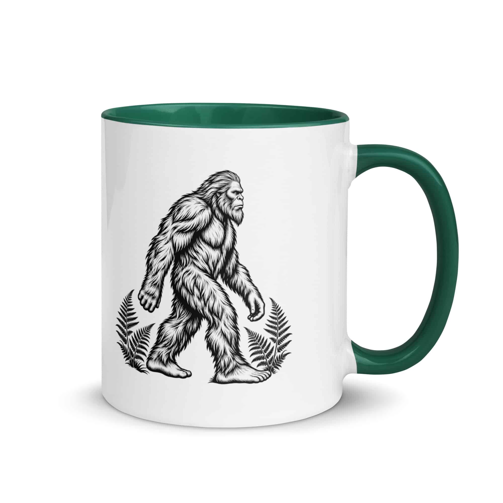 Black Ink Woodcut Bigfoot Color Inside Mug