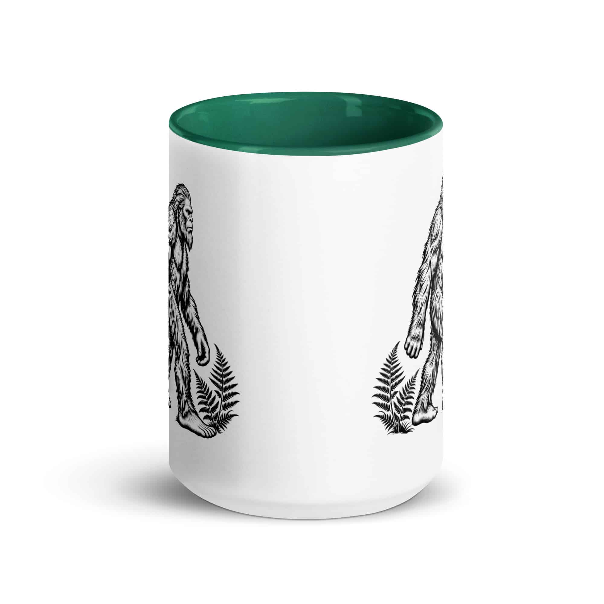Black Ink Woodcut Bigfoot Color Inside Mug