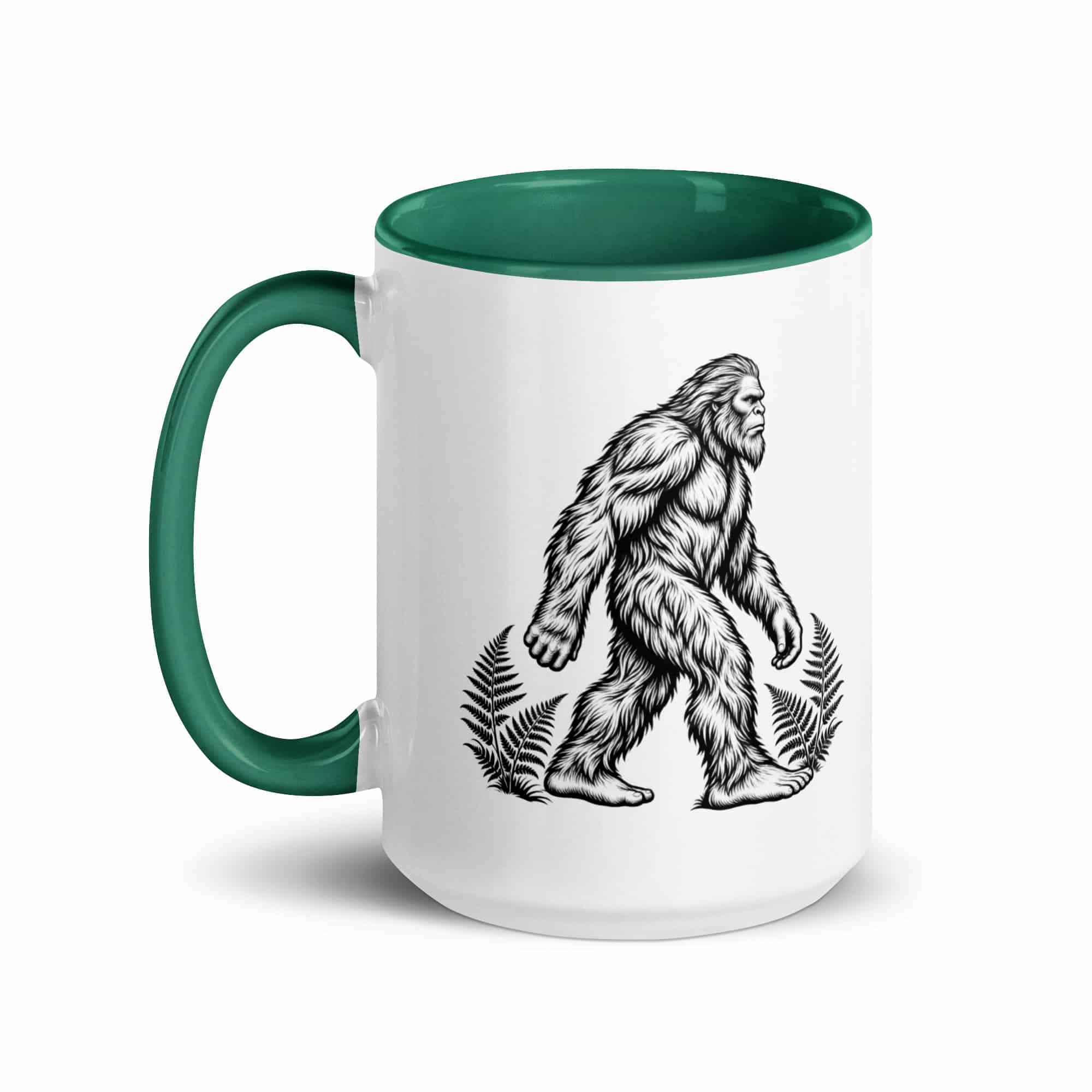 Black Ink Woodcut Bigfoot Color Inside Mug