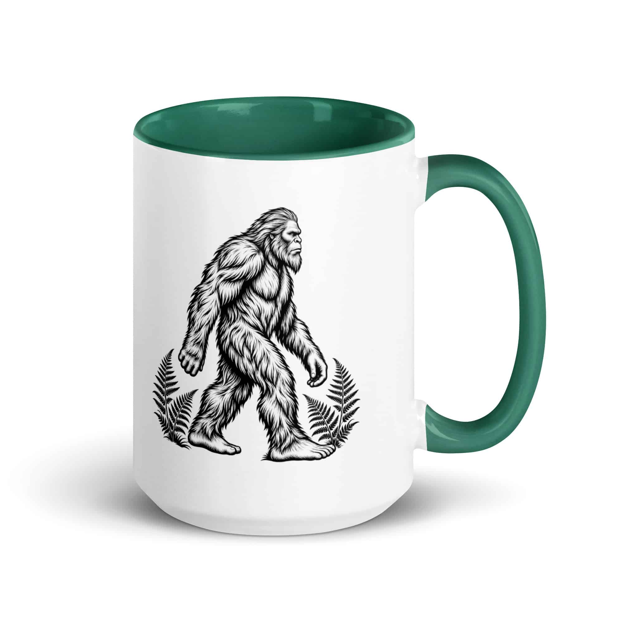 Black Ink Woodcut Bigfoot Color Inside Mug
