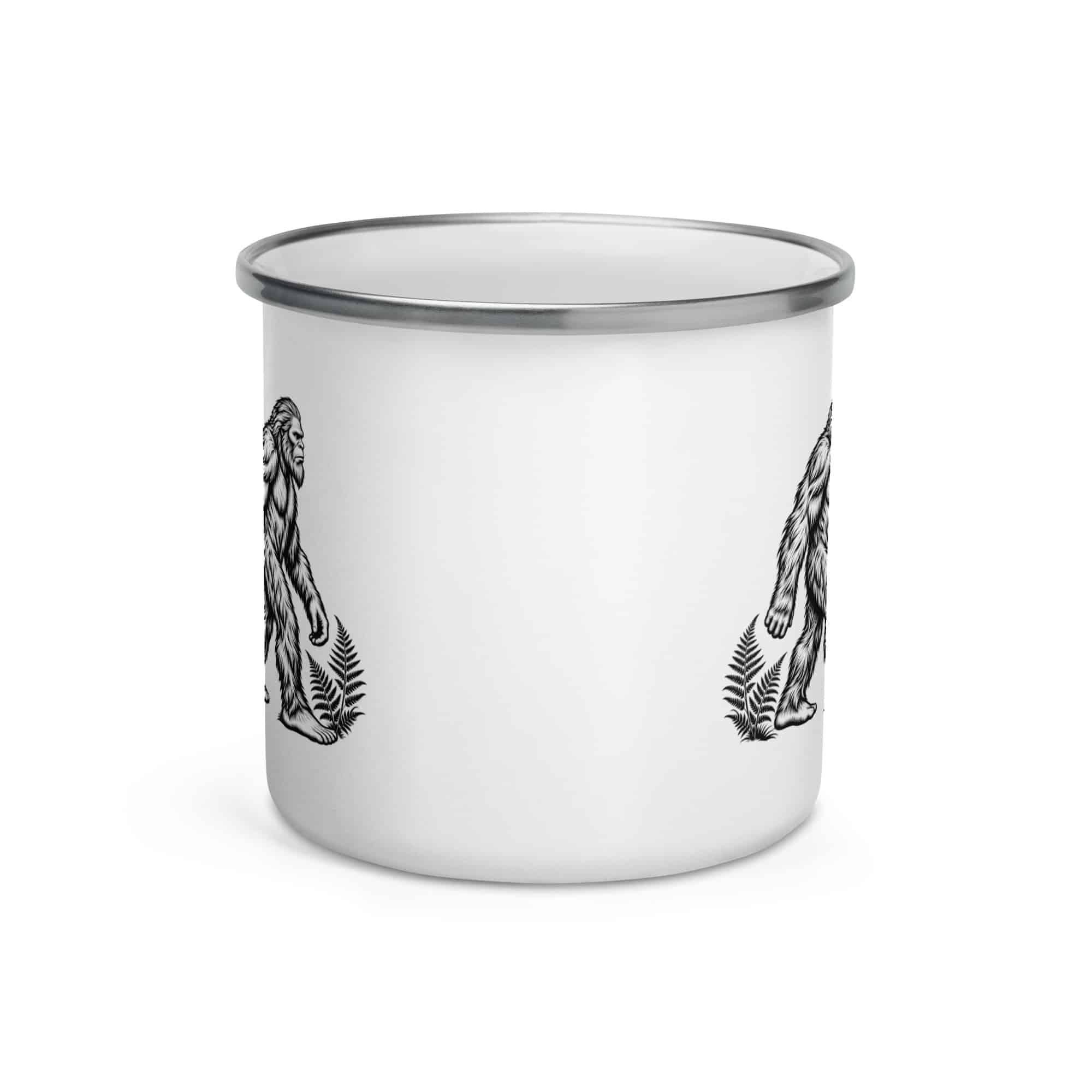 Bigfoot Black Ink Woodcut Enamel Camp Mug