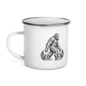28 Bigfoot Black Ink Woodcut Enamel Camp Mug - 12 oz - Left