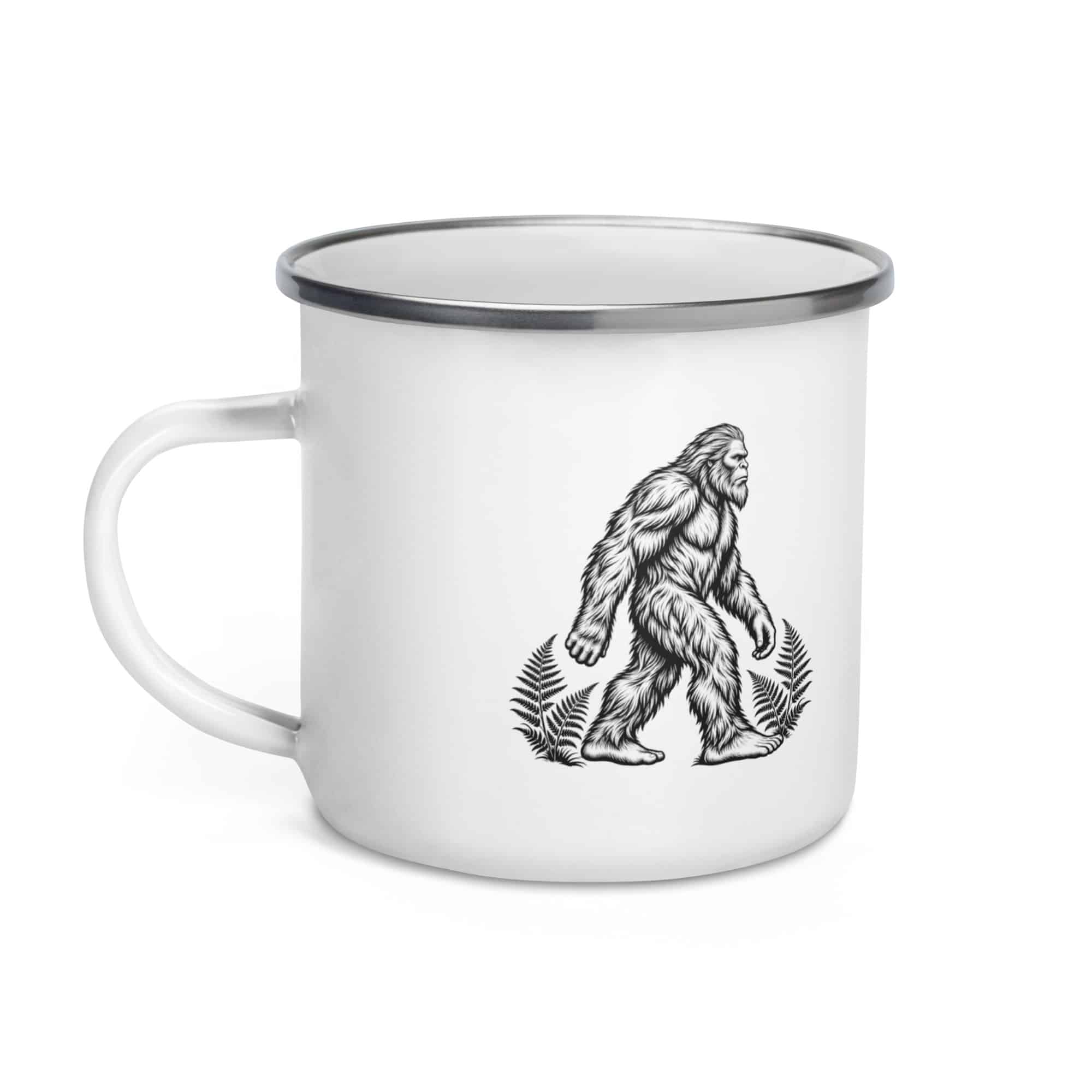 Bigfoot Black Ink Woodcut Enamel Camp Mug