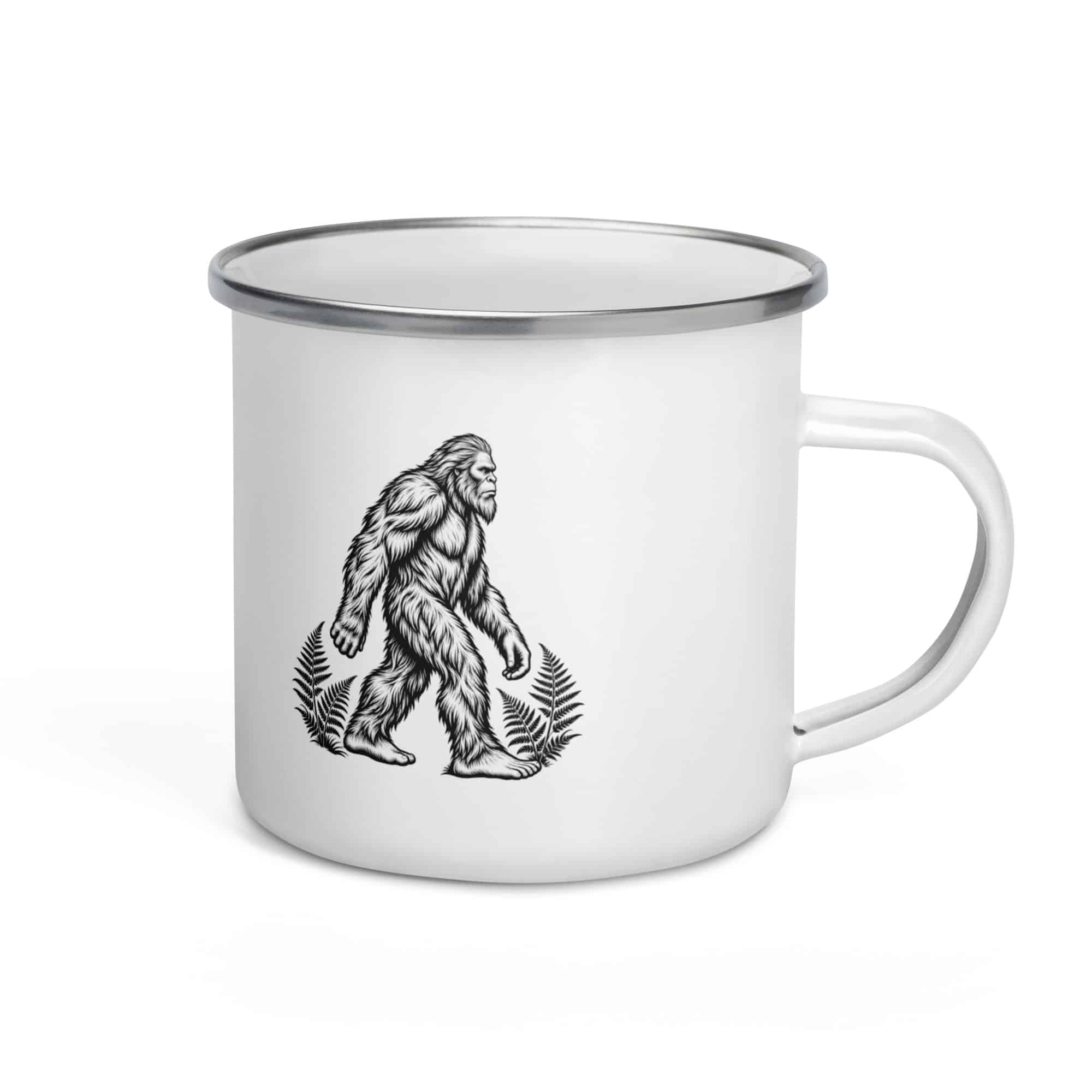Bigfoot Black Ink Woodcut Enamel Camp Mug