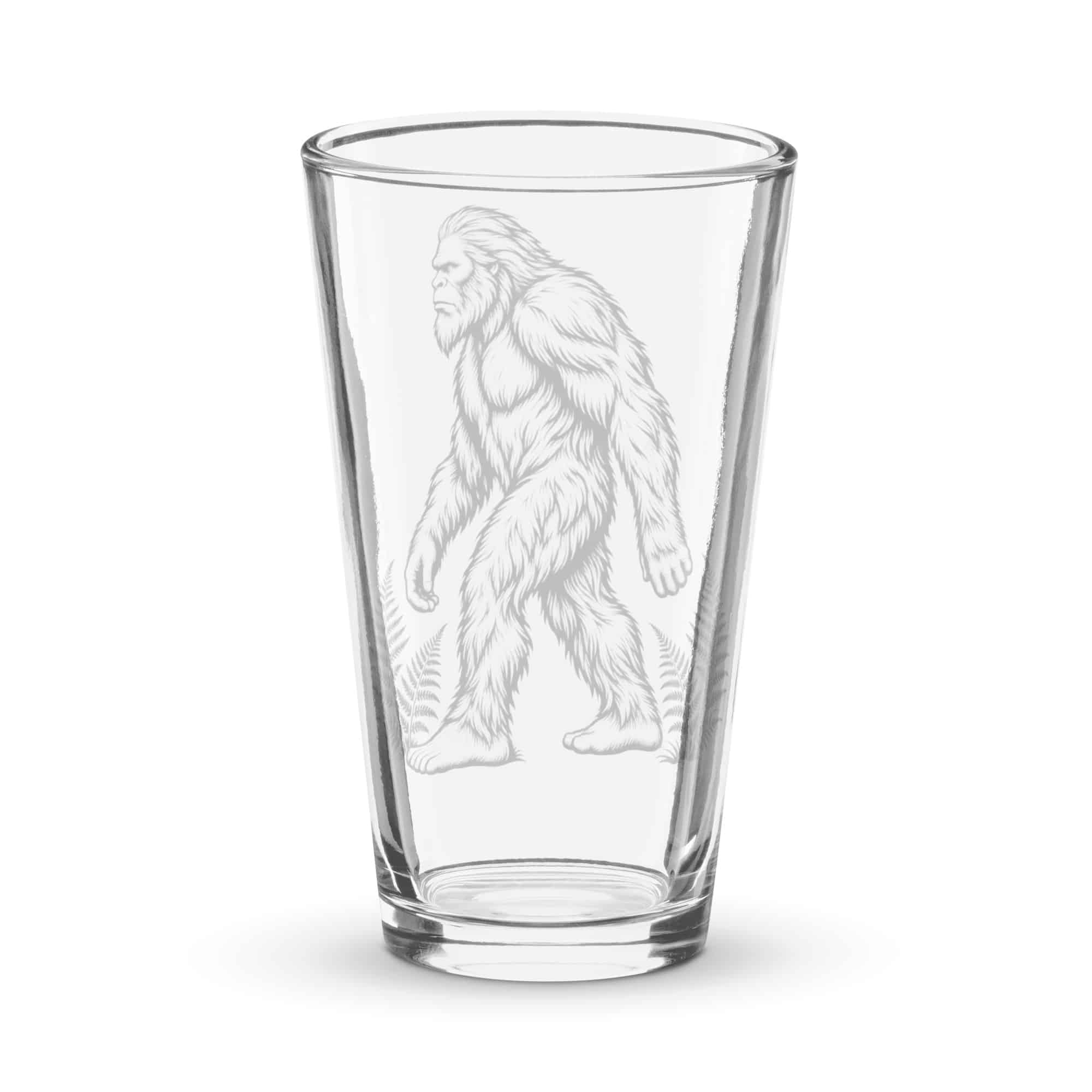 Black Ink Woodcut Bigfoot Pint Glass