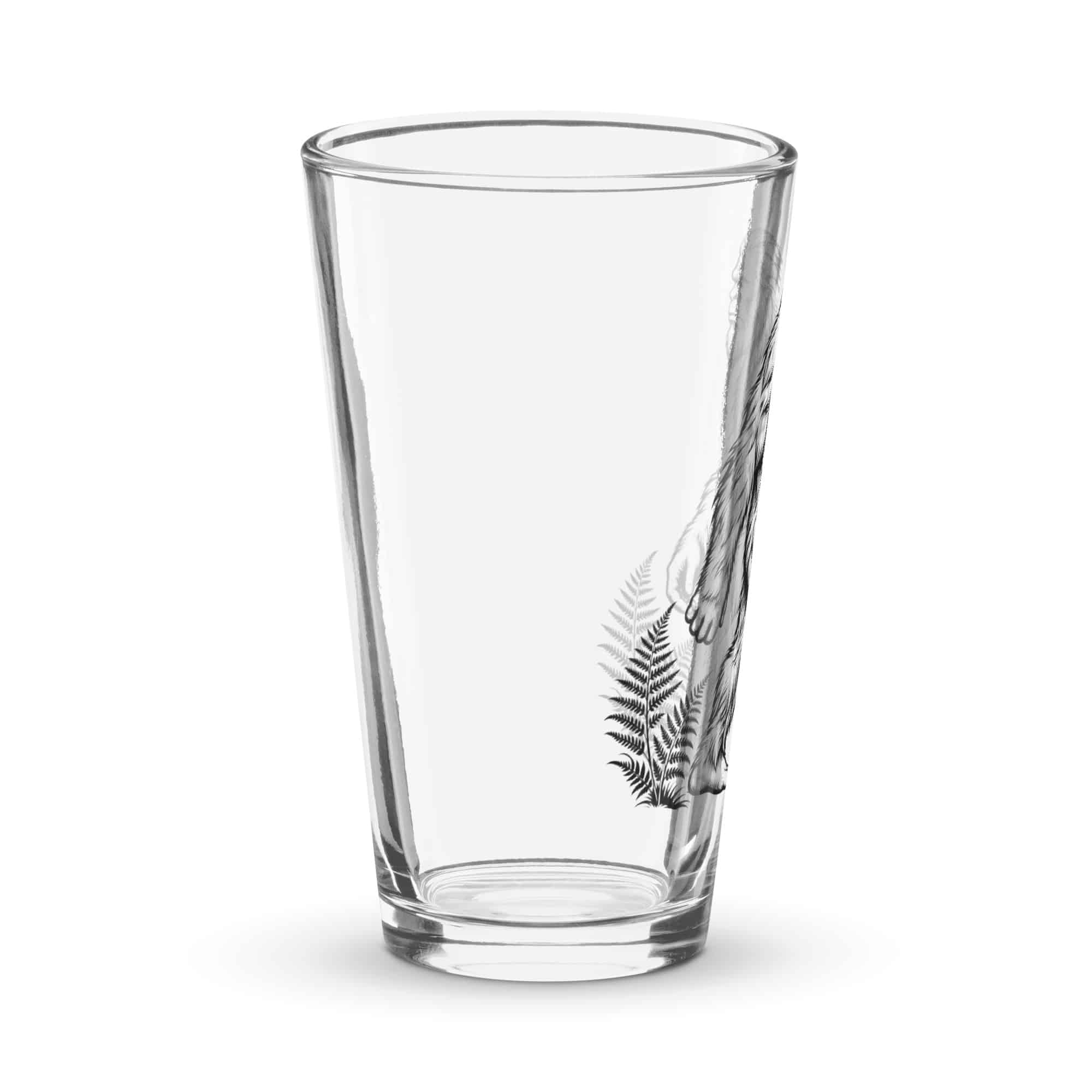 Black Ink Woodcut Bigfoot Pint Glass