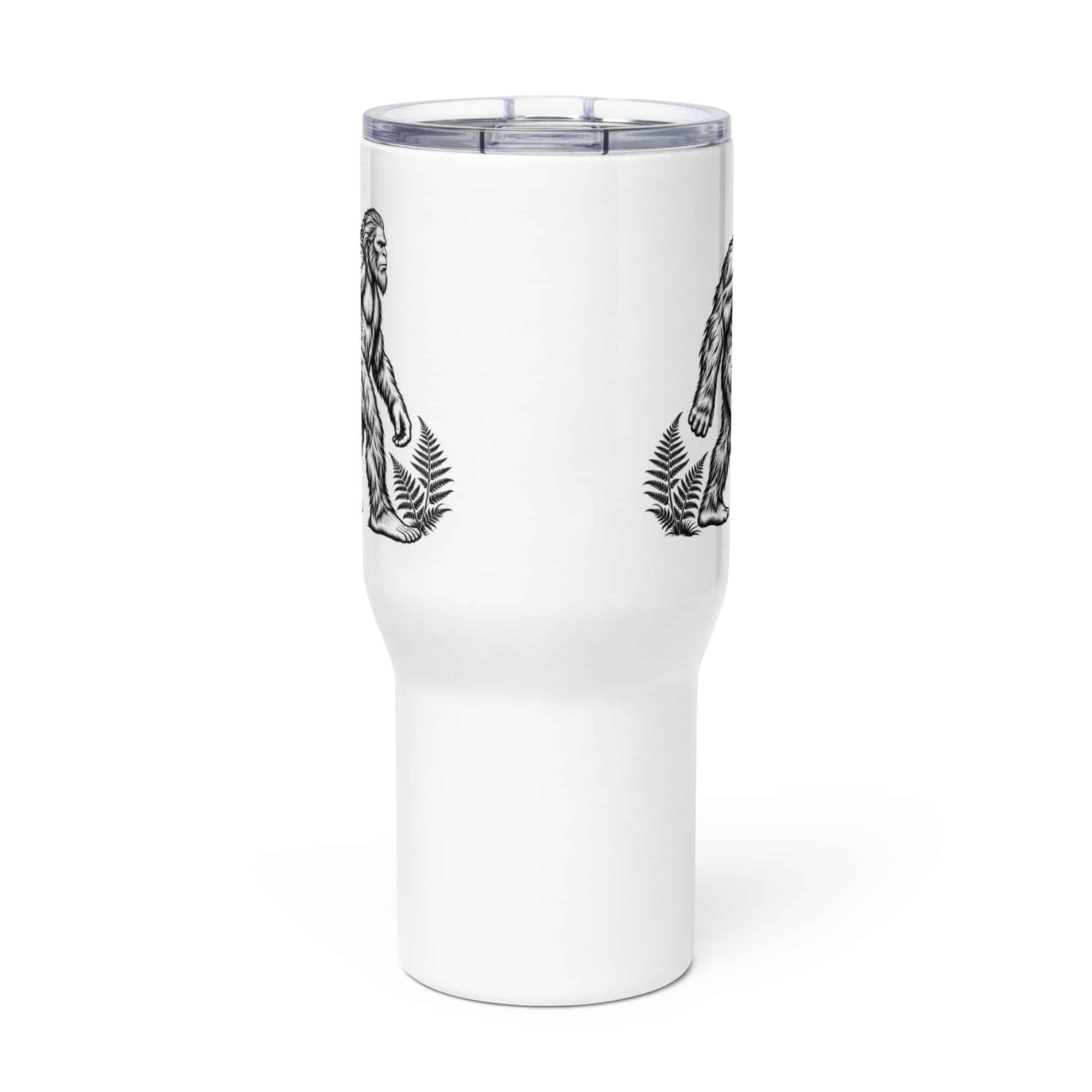 Bigfoot Black Ink Woodcut Travel Mug