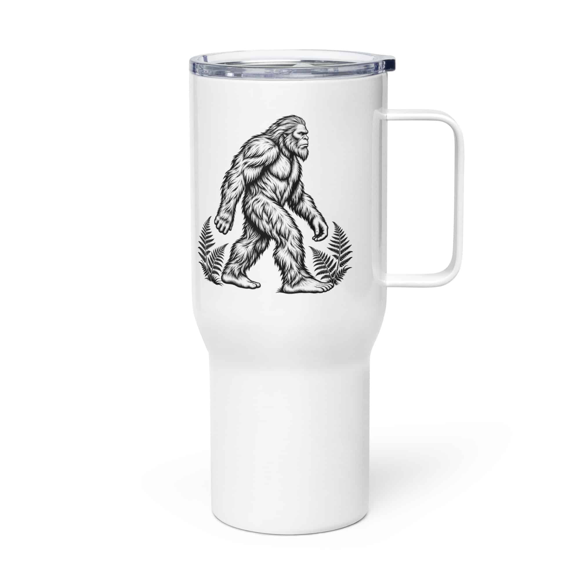 Bigfoot Black Ink Woodcut Travel Mug