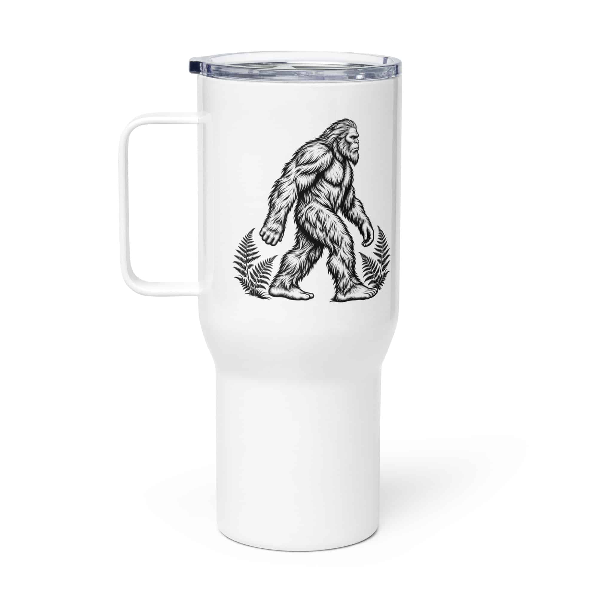 Bigfoot Black Ink Woodcut Travel Mug