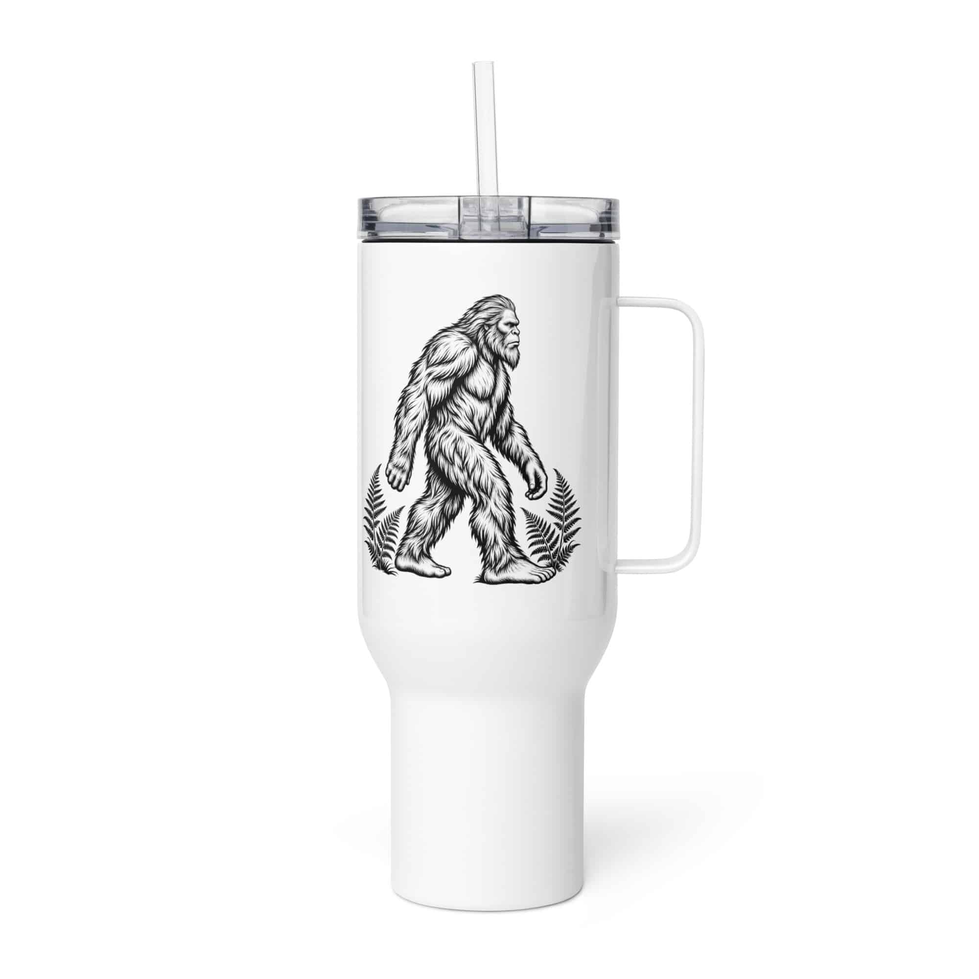 Bigfoot Black Ink Woodcut Travel Mug