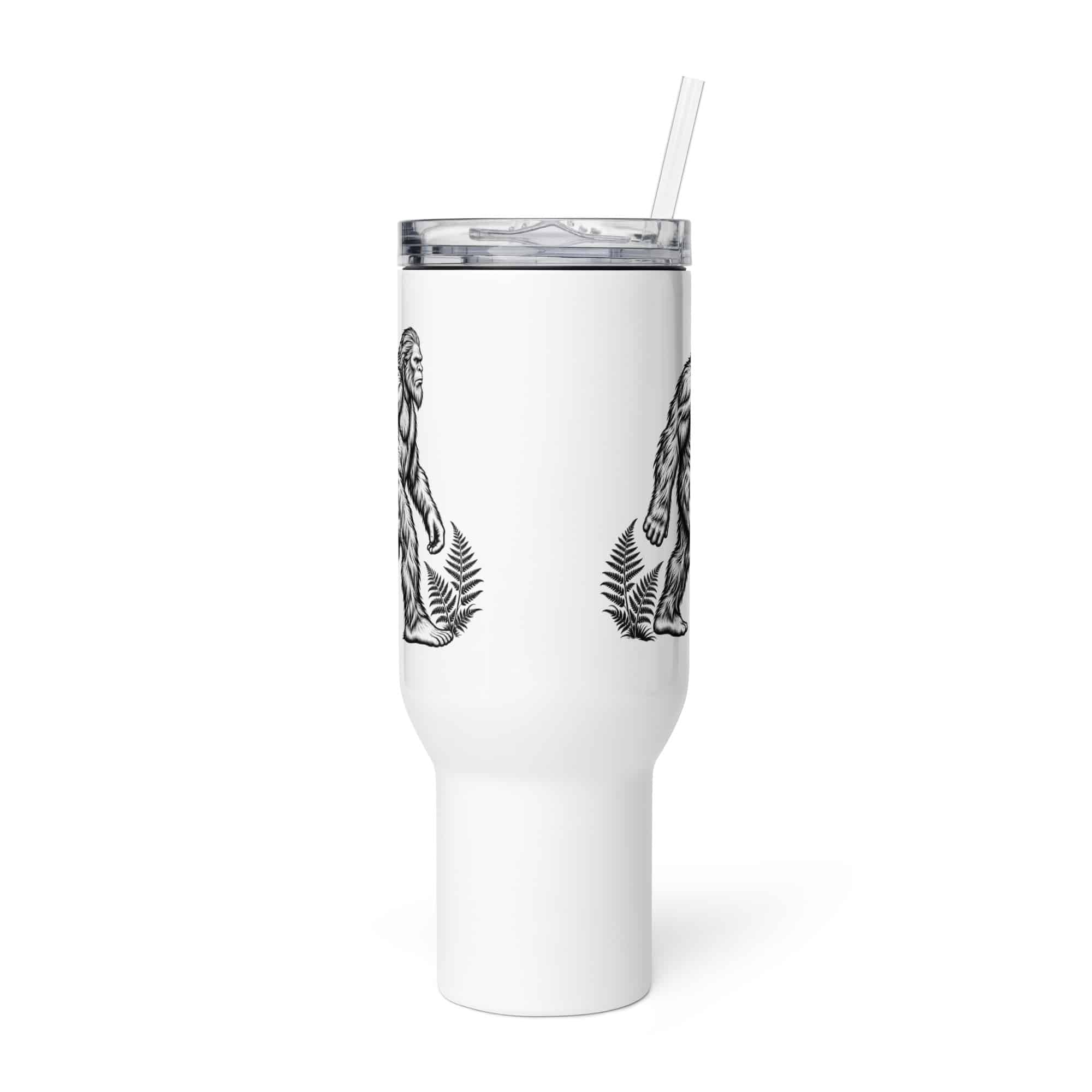Bigfoot Black Ink Woodcut Travel Mug