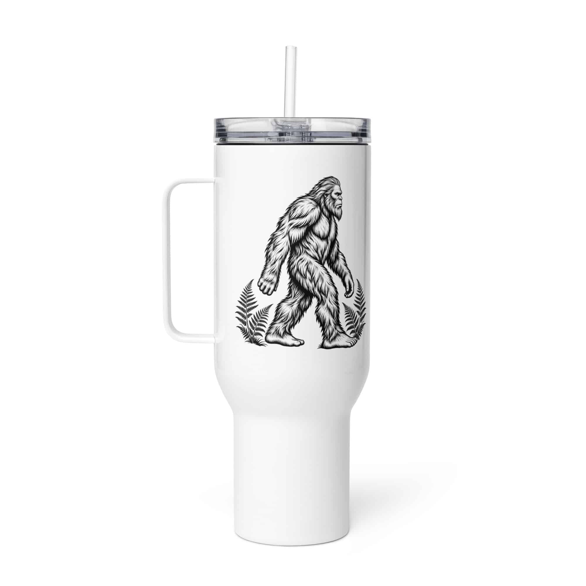 Bigfoot Black Ink Woodcut Travel Mug