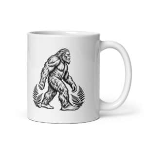 28 Bigfoot Black Ink Woodcut White Ceramic Coffee Mug - 11 oz - Main