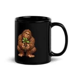 30 Bigfoot Forest Heart Black Glossy Coffee Mug - 11 oz - Handle on Right