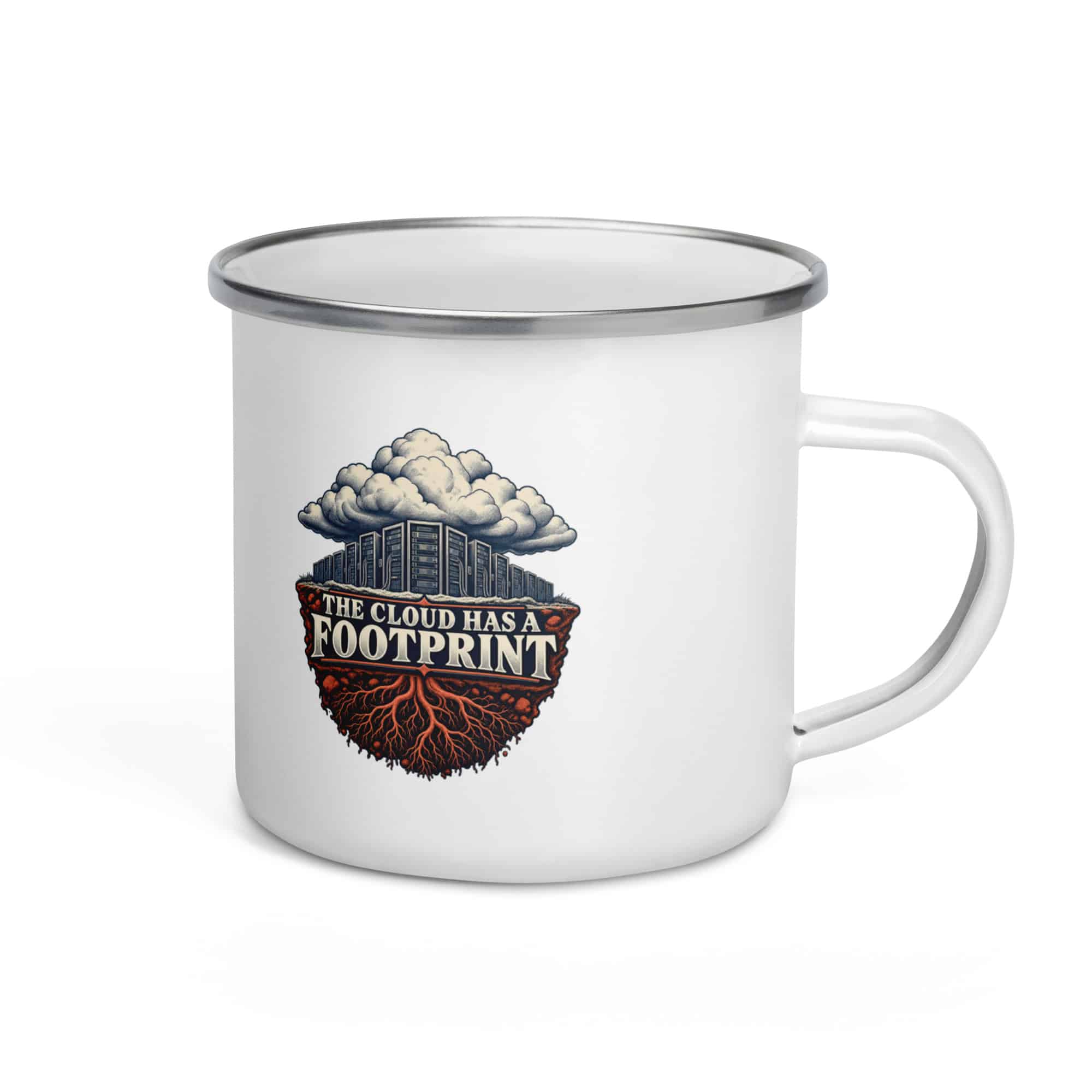 Enamel Camp Mug: The cloud has a footprint