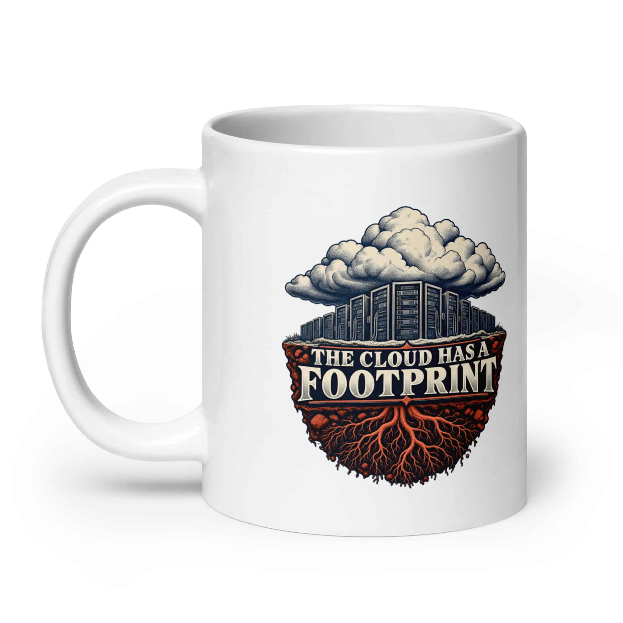 White Ceramic Coffee Mug: The cloud has a footprint