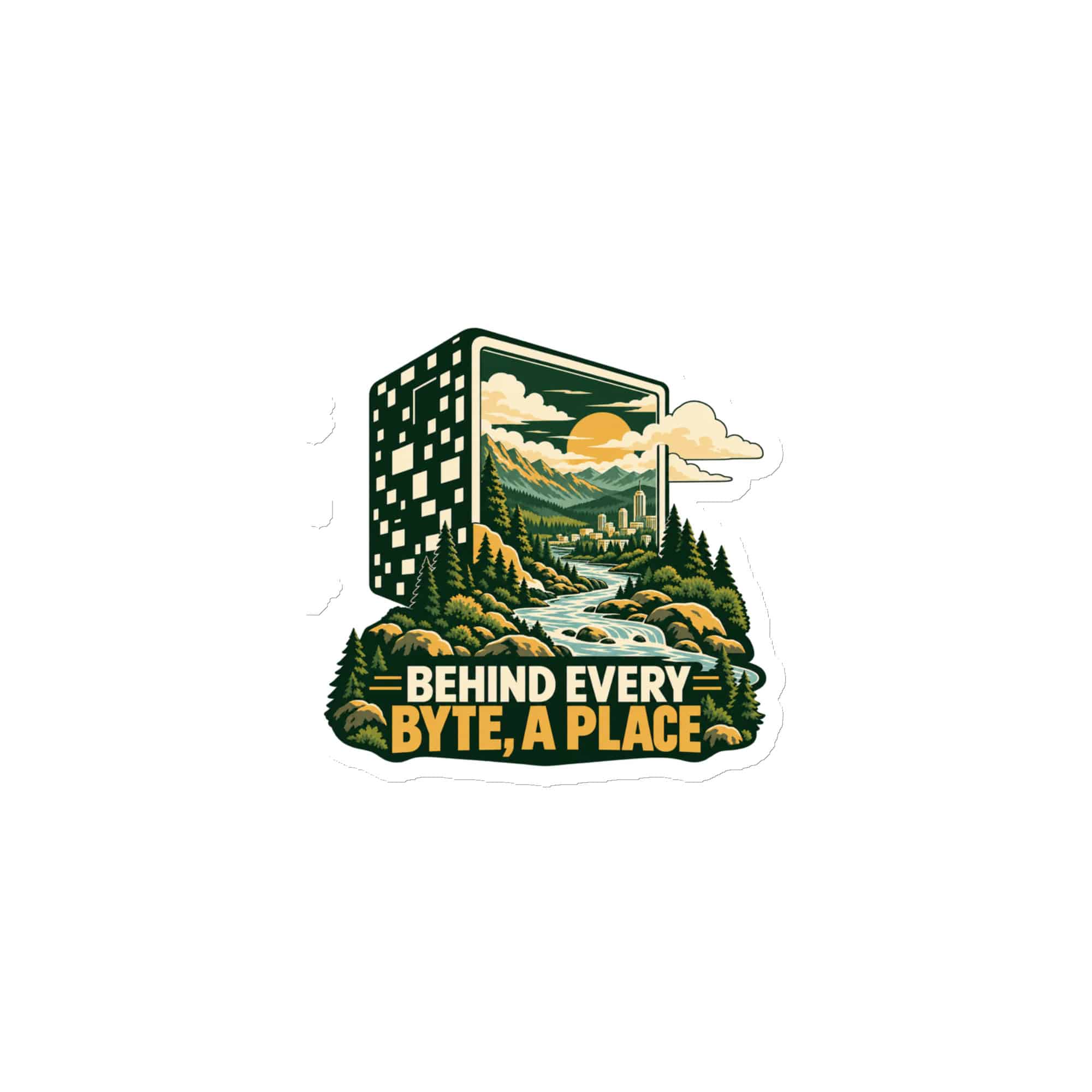 Die-Cut Magnet: Behind every byte, a place