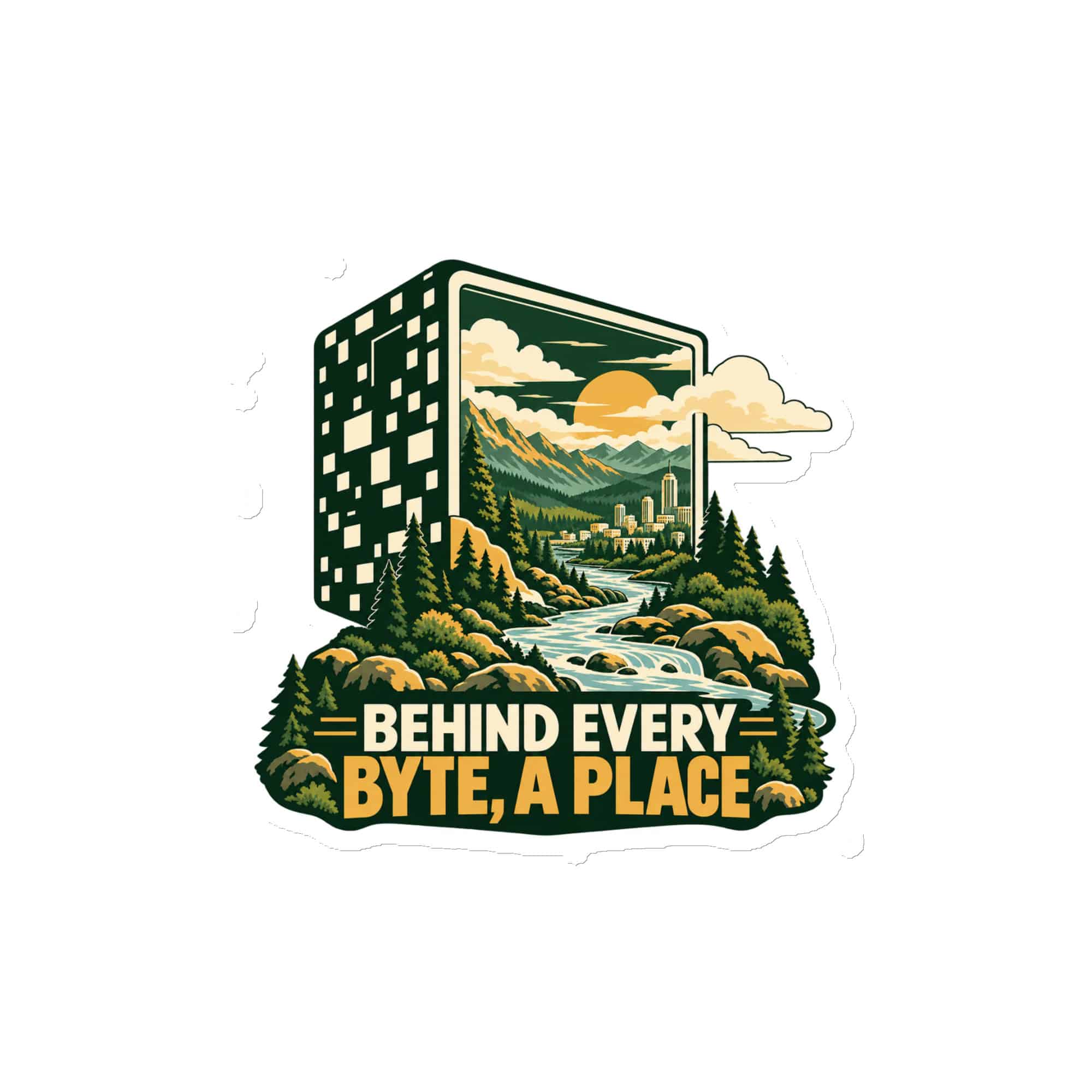 Die-Cut Magnet: Behind every byte, a place
