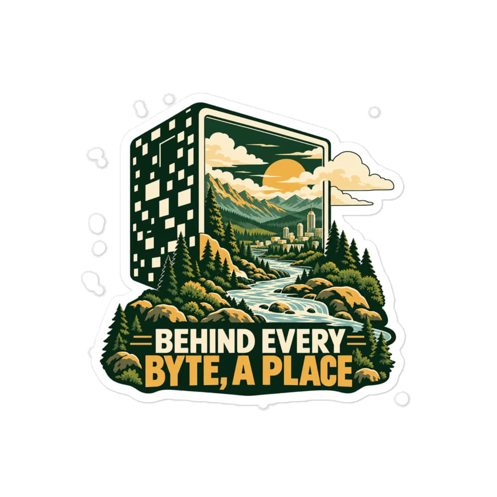 Vinyl Sticker: Behind every byte, a place