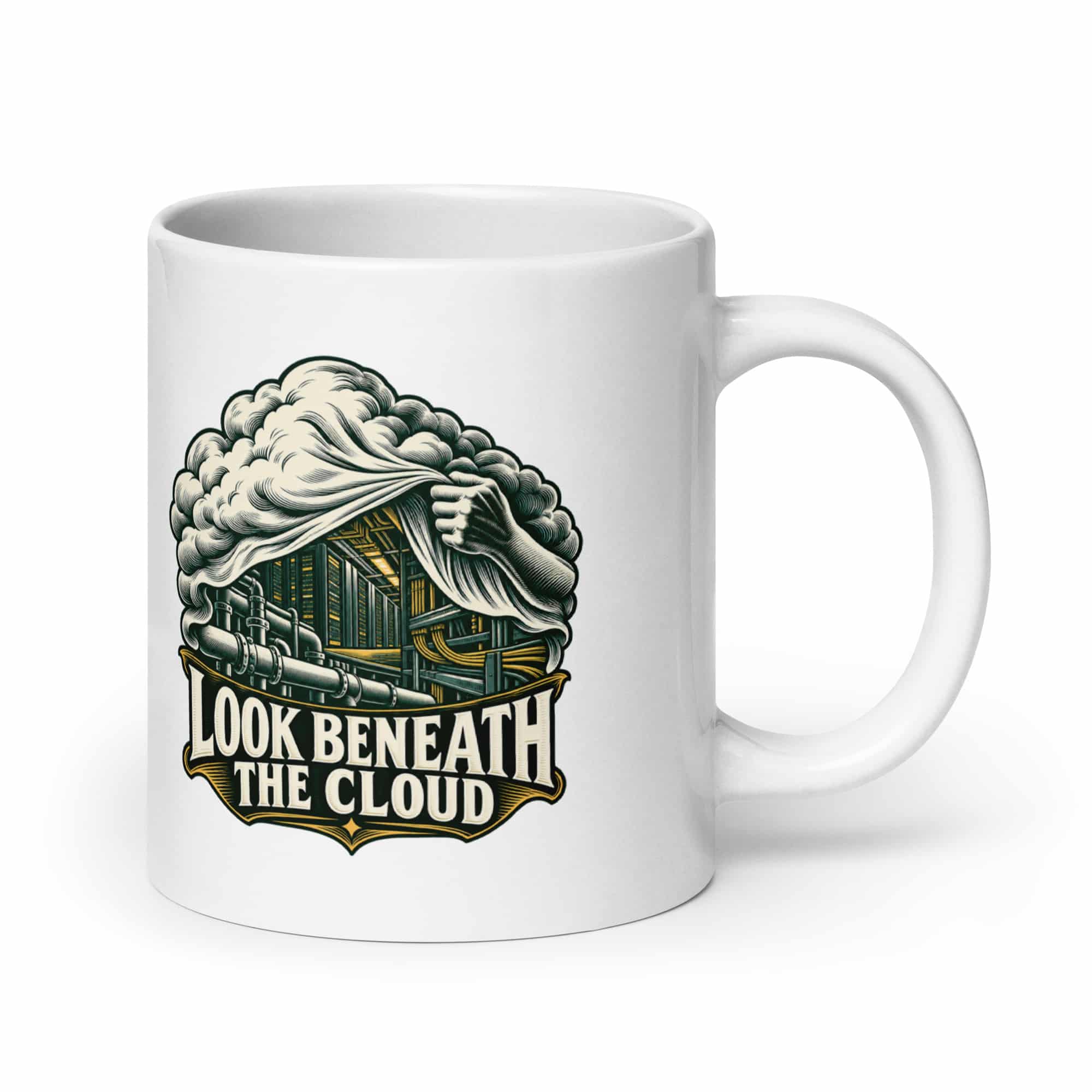 White Ceramic Coffee Mug: Look beneath the cloud