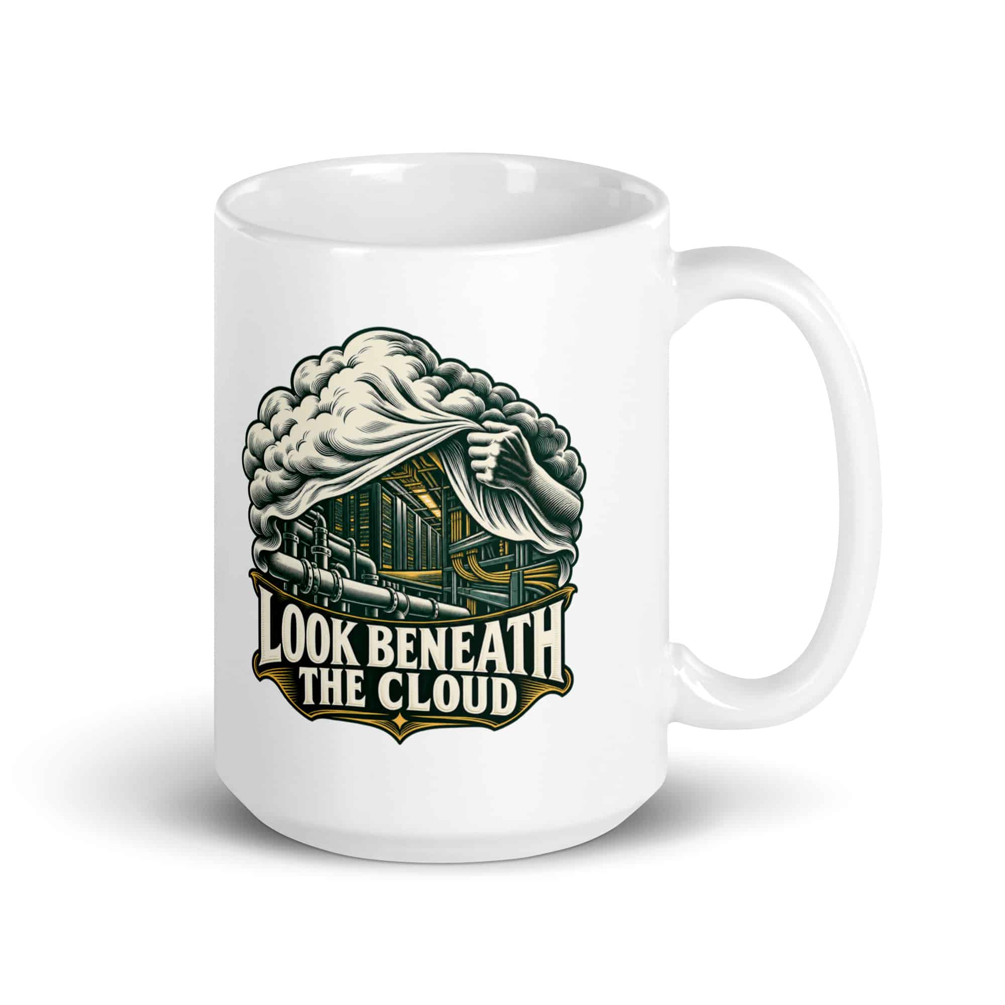 White Ceramic Coffee Mug: Look beneath the cloud