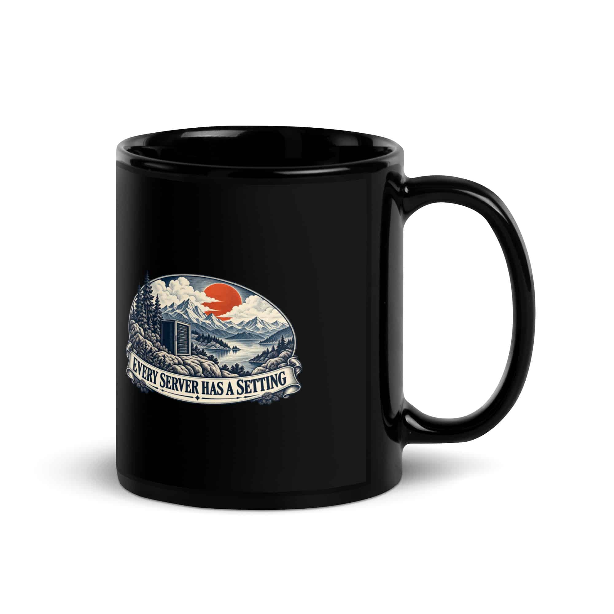Black Glossy Coffee Mug: Every server has a setting