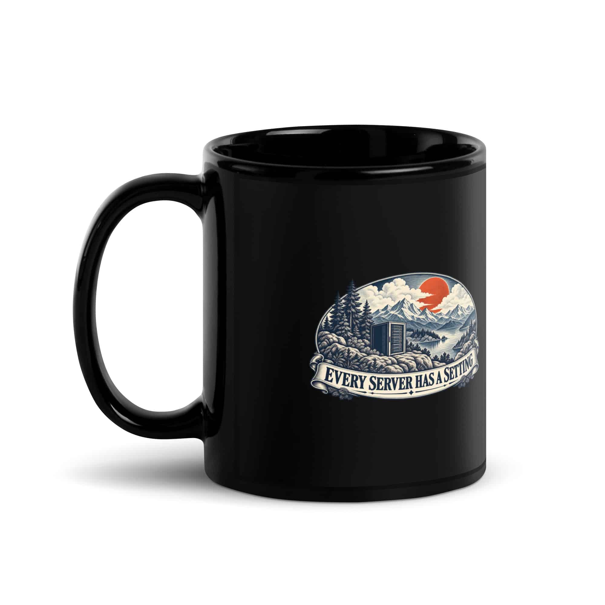 Black Glossy Coffee Mug: Every server has a setting