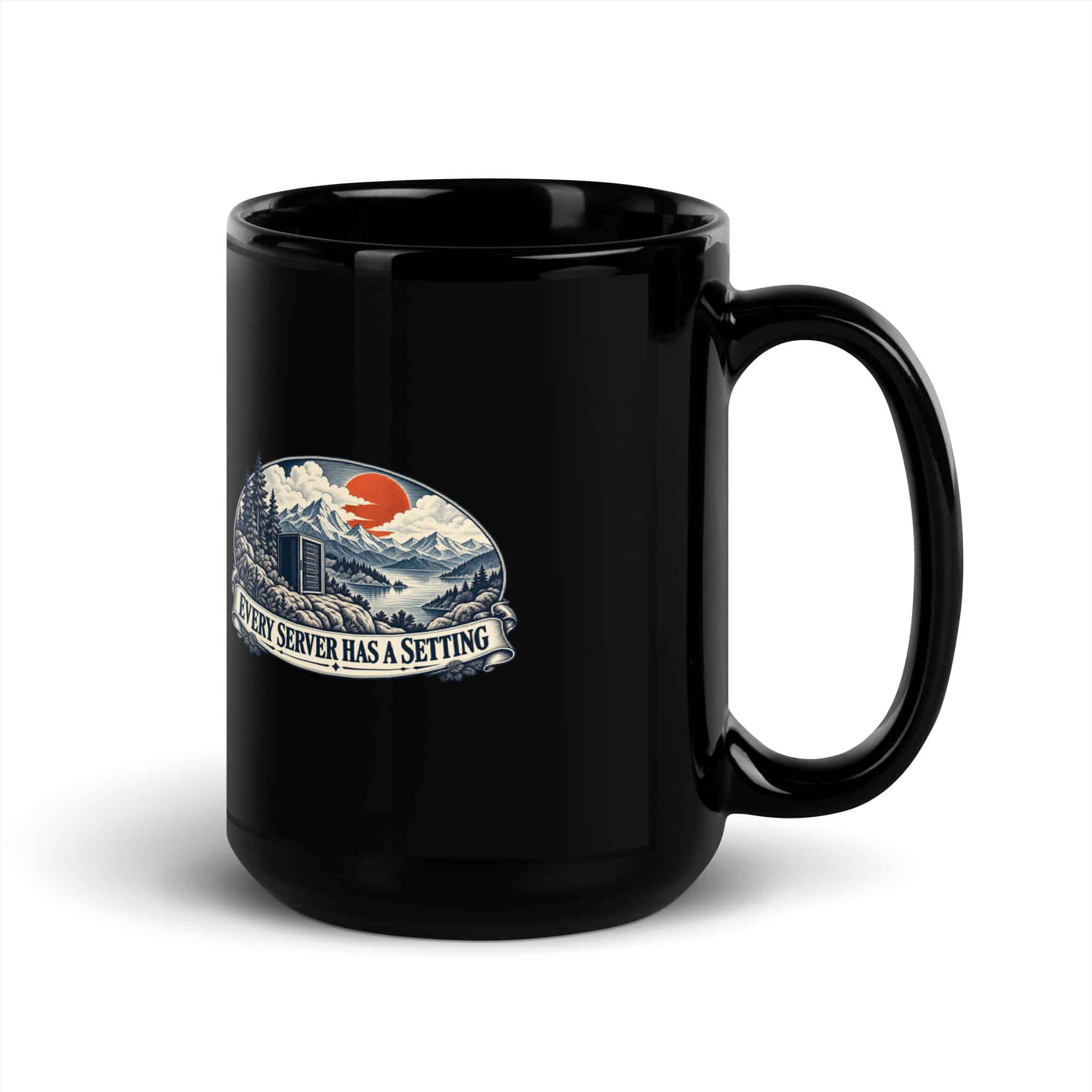 Black Glossy Coffee Mug: Every server has a setting