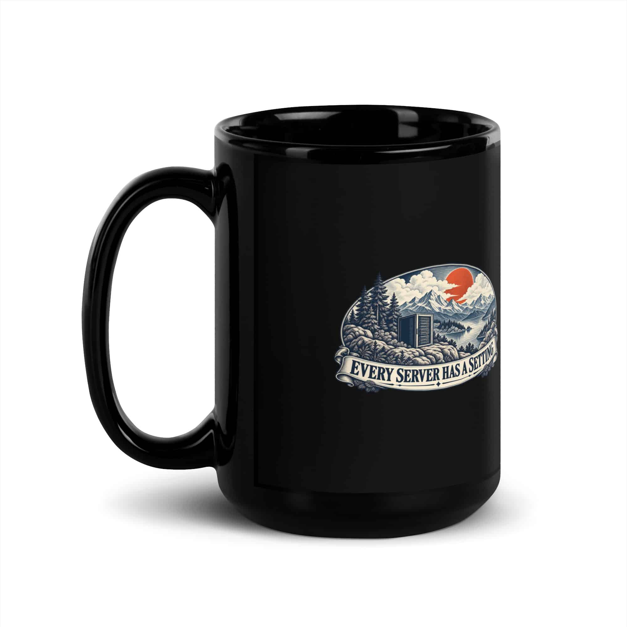 Black Glossy Coffee Mug: Every server has a setting
