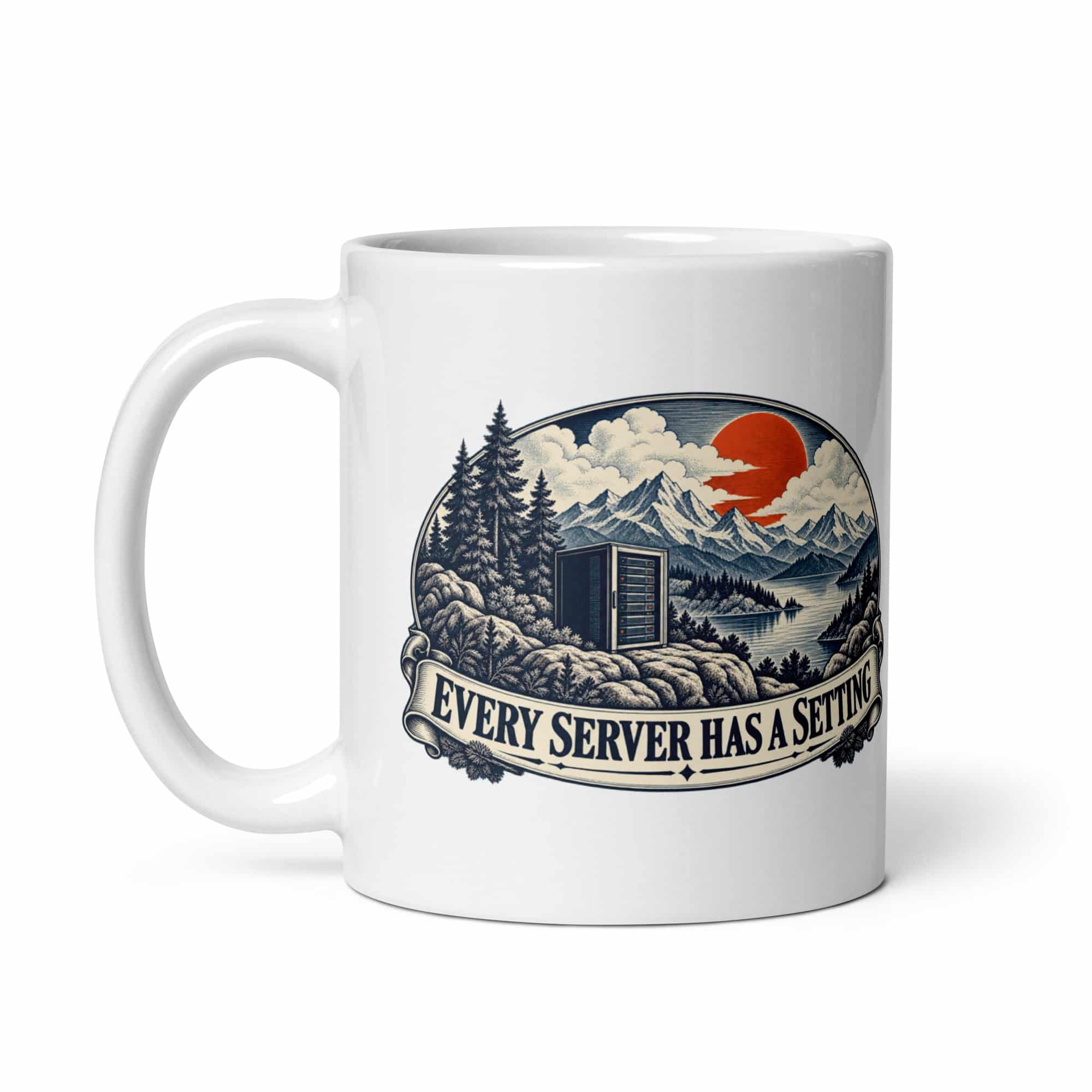 White Ceramic Coffee Mug: Every server has a setting