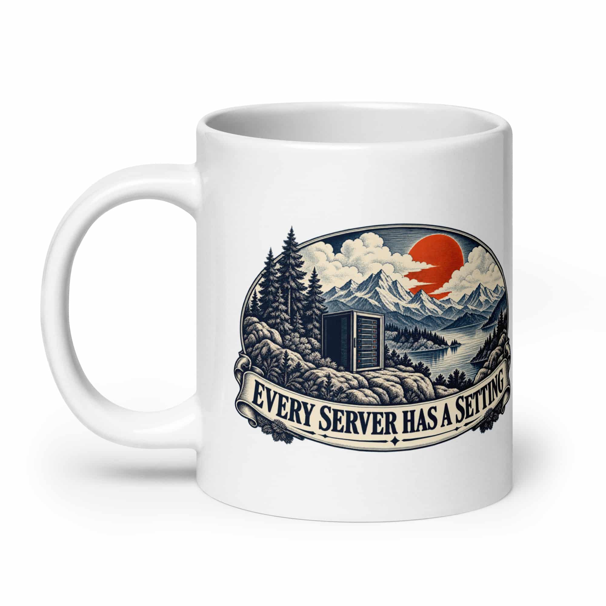 White Ceramic Coffee Mug: Every server has a setting