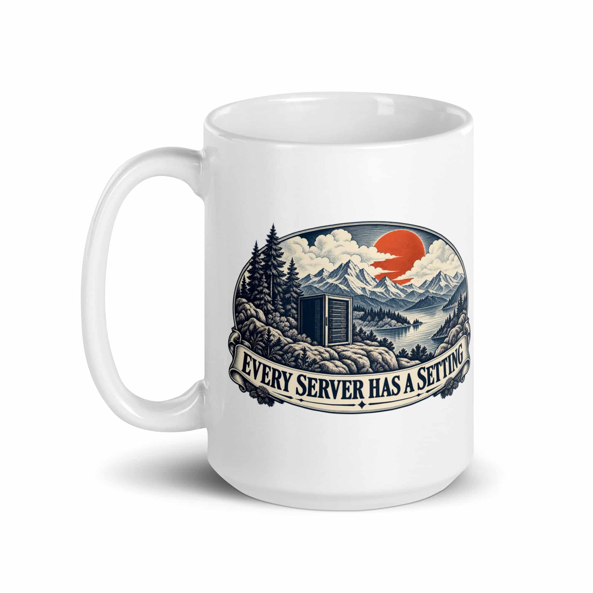 White Ceramic Coffee Mug: Every server has a setting