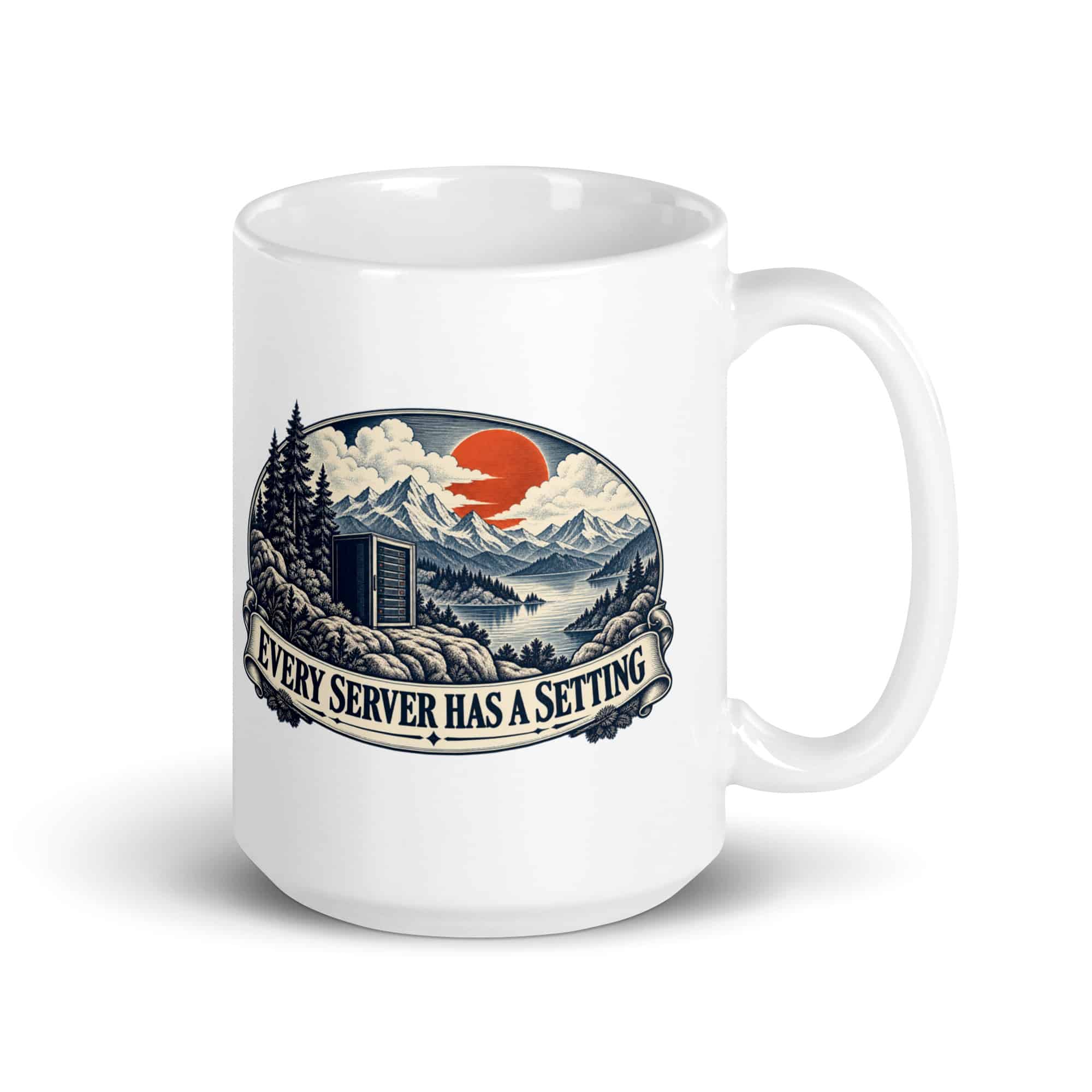 White Ceramic Coffee Mug: Every server has a setting