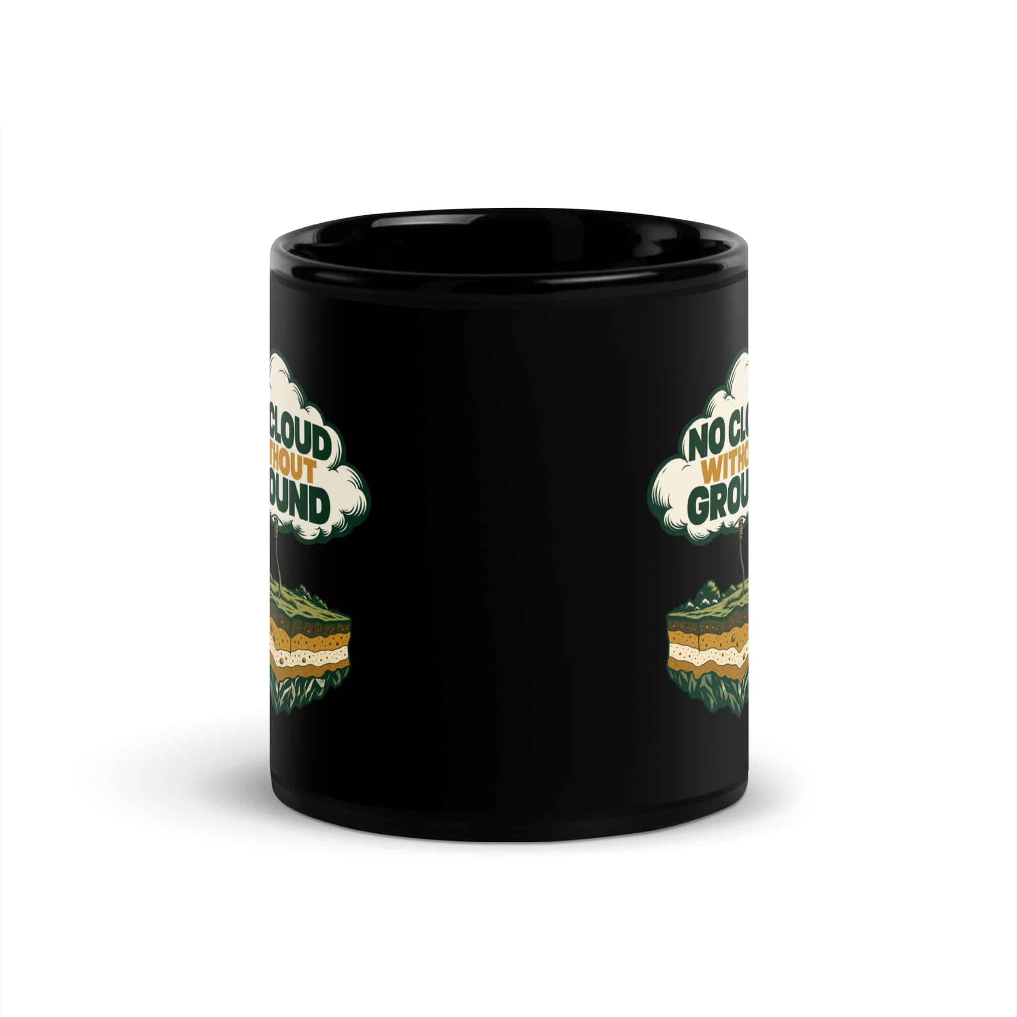 Black Glossy Coffee Mug: No cloud without ground