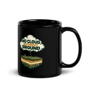 Black Glossy Coffee Mug: No cloud without ground - 11 oz - Handle on Right