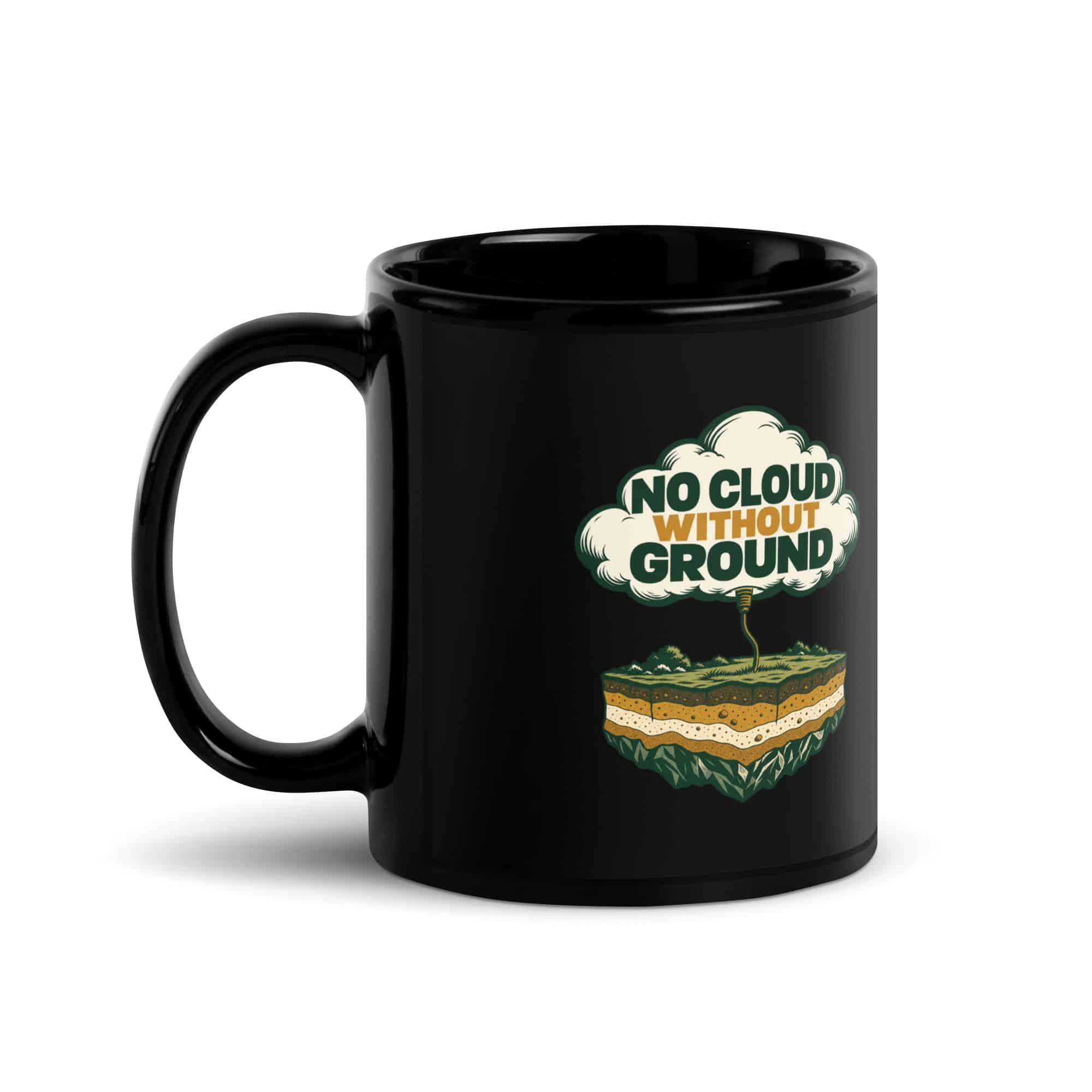 Black Glossy Coffee Mug: No cloud without ground