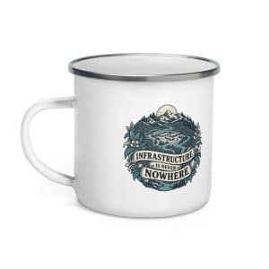 Enamel Camp Mug: Infrastructure is never nowhere - 12 oz - Left