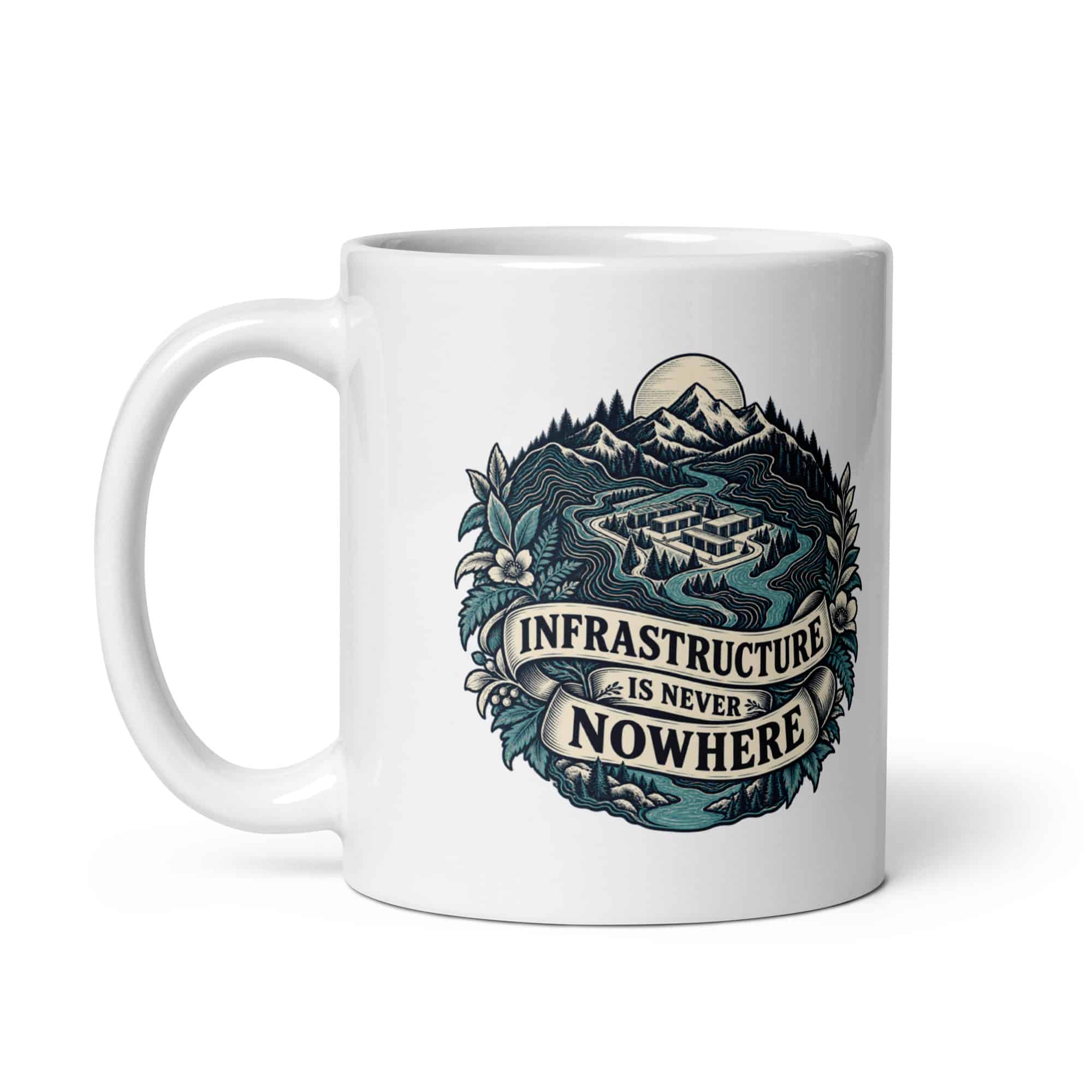 White Ceramic Coffee Mug: Infrastructure is never nowhere