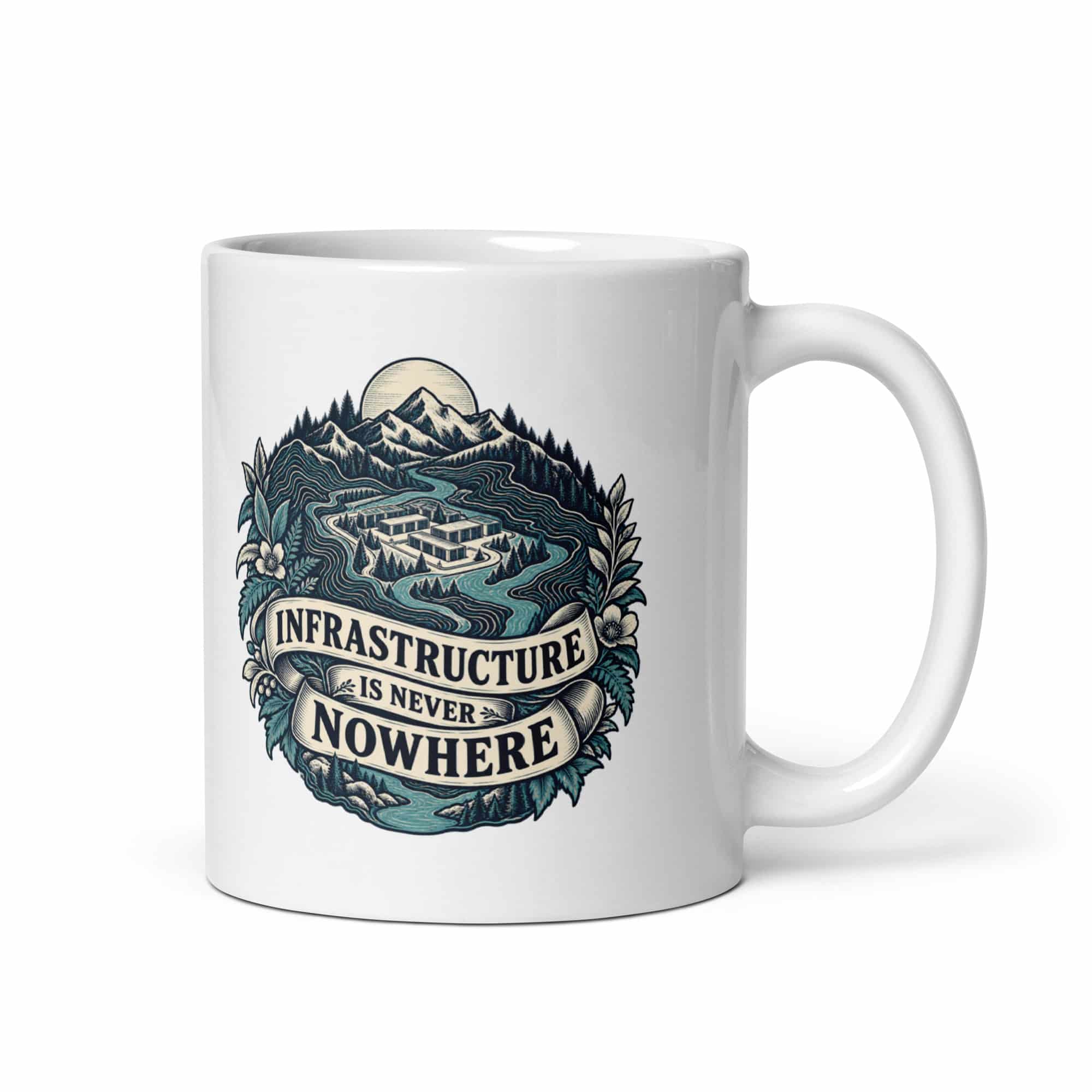 White Ceramic Coffee Mug: Infrastructure is never nowhere
